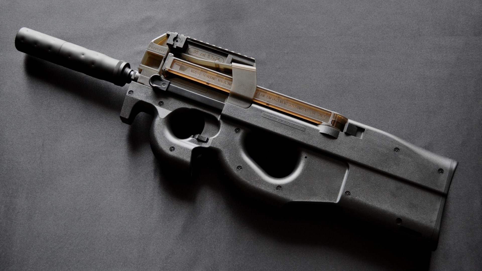 General 1920x1080 gun weapon FN P90 supressor gray FN Herstal submachine gun Belgian firearms