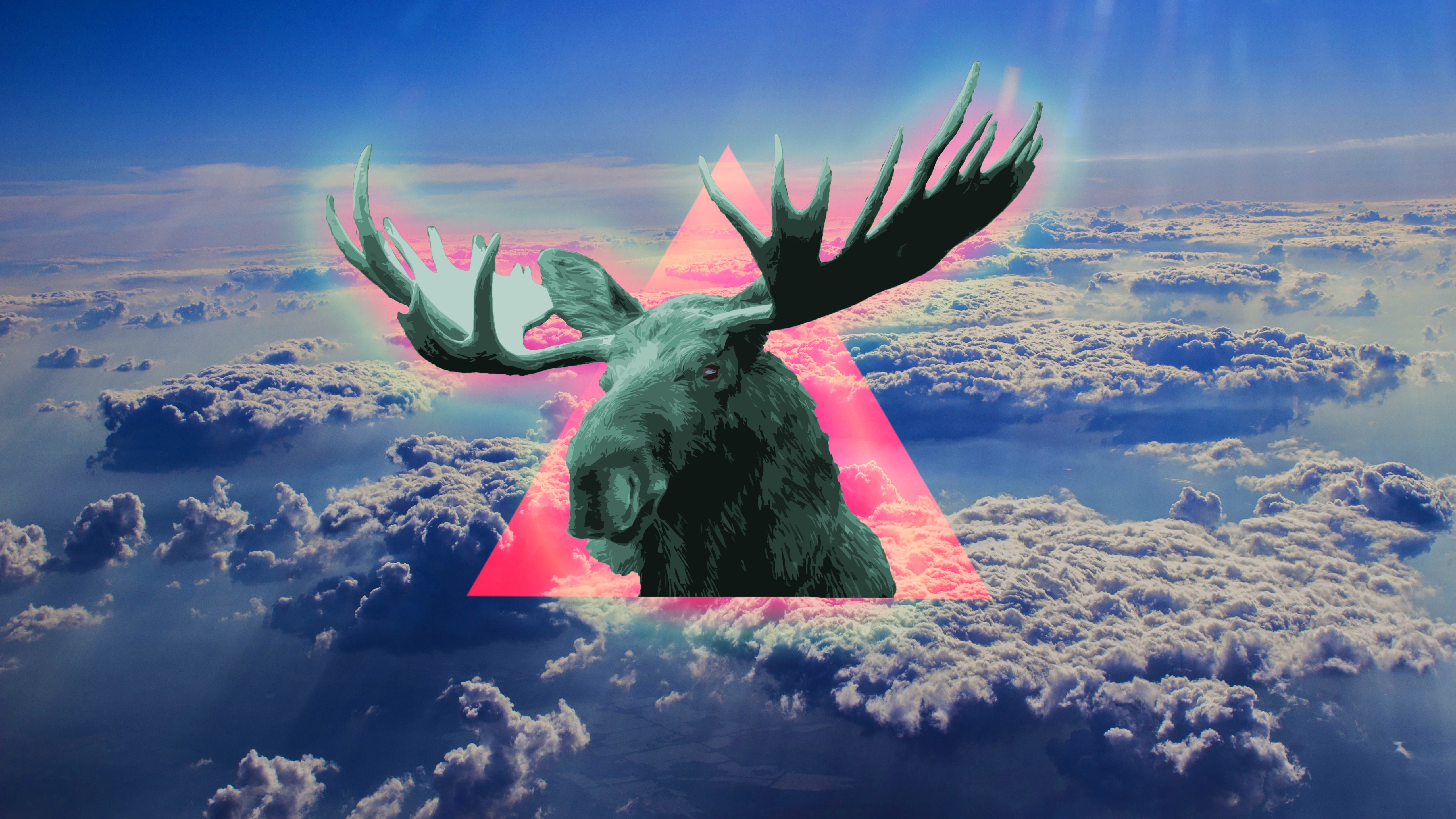 General 5125x2883 blue moose triangle clouds polyscape sky digital art deer animals