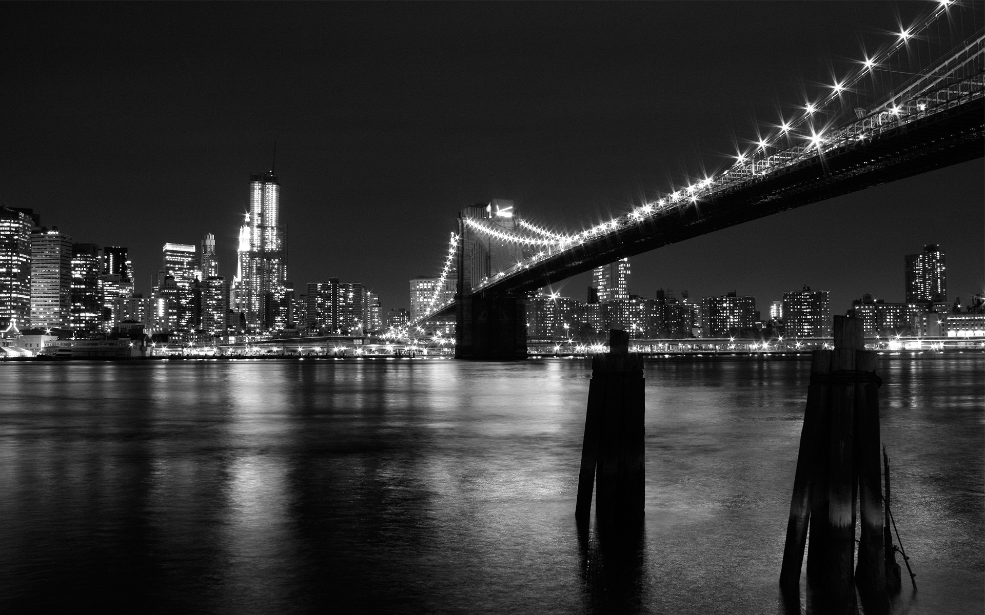 General 1920x1200 bridge monochrome New York City night Brooklyn Bridge USA city lights