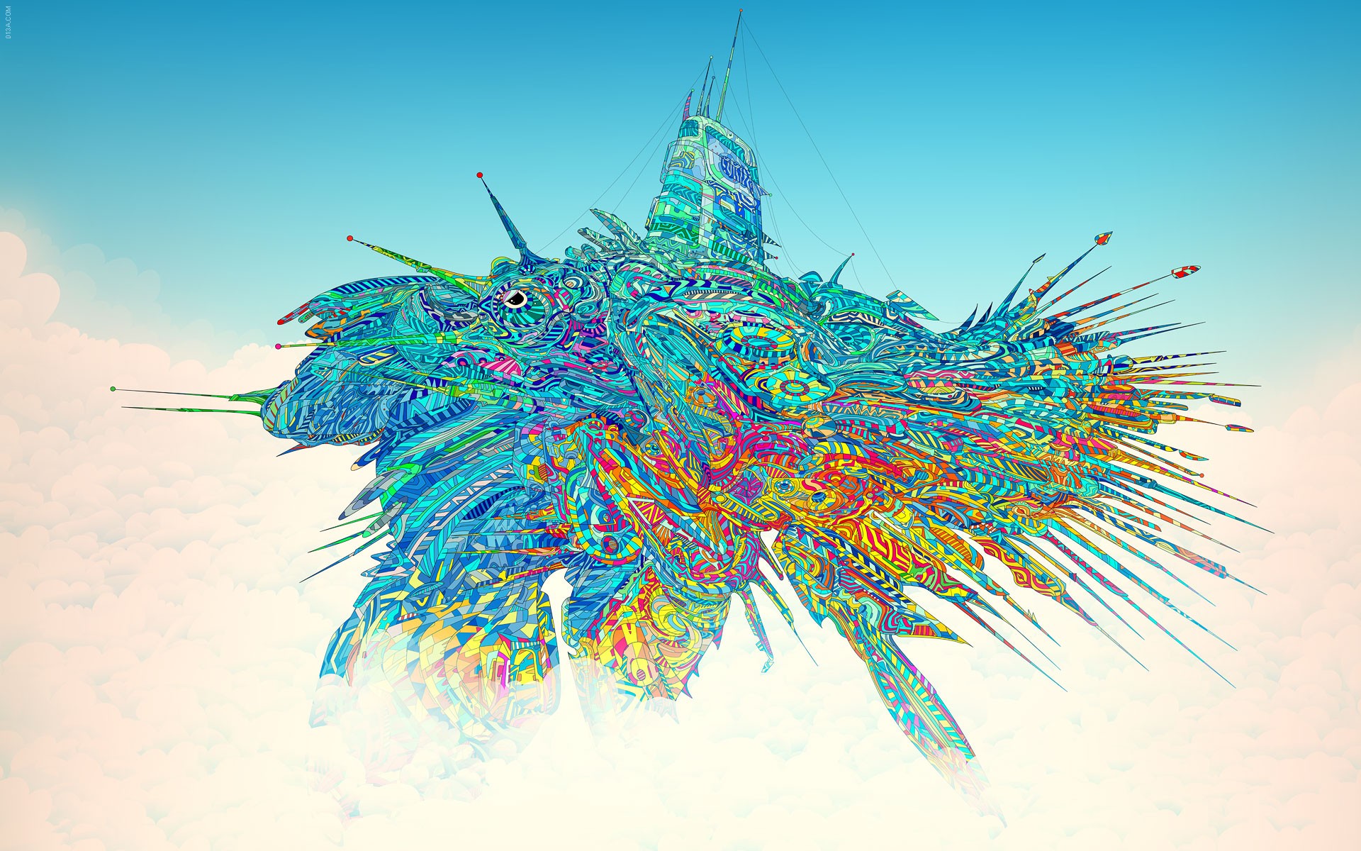General 1920x1200 abstract Matei Apostolescu colorful aircraft surreal artwork blue cyan clouds digital art