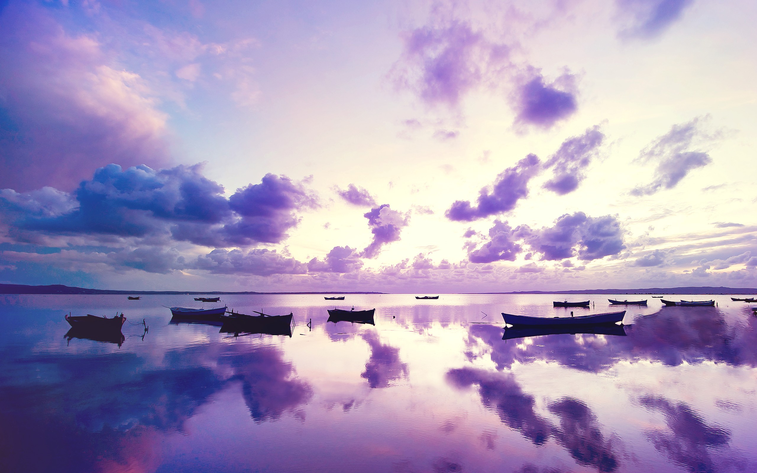 General 2560x1600 nature boat color correction purple sky lake sky clouds water reflection sunlight