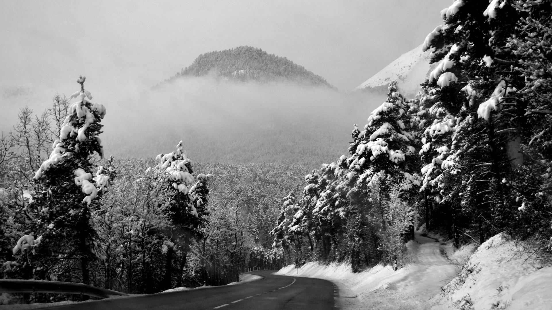 General 1920x1080 nature road winter mountains snow asphalt monochrome