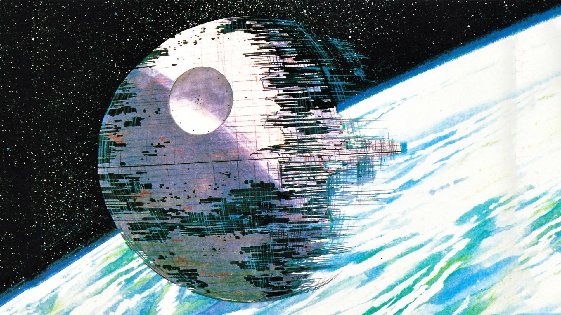 General 1920x1080 Star Wars science fiction Death Star artwork wireframe Ralph McQuarrie space movies Earth Star Wars: Return of the Jedi stormtrooper