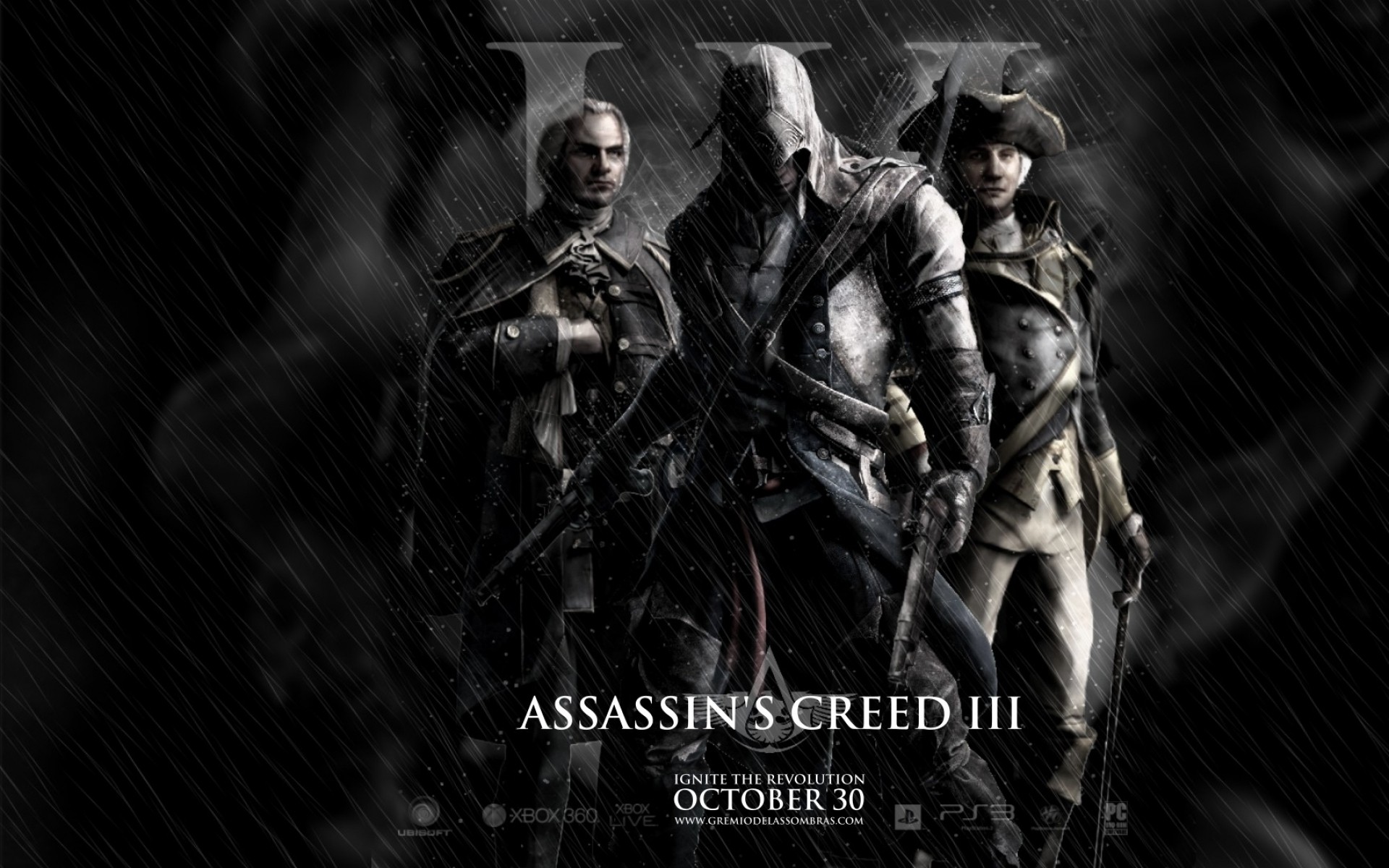 General 1920x1200 Assassin's Creed video game art Assassin's Creed III Ubisoft video game men rain gun hoods PC gaming