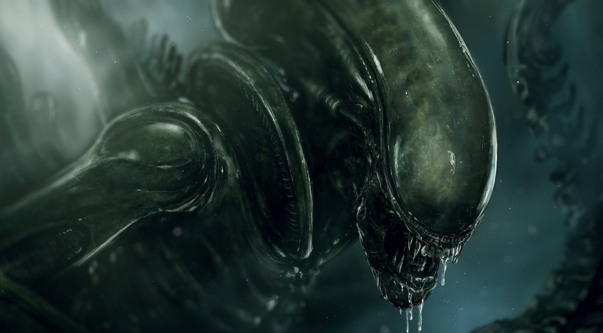 General 1919x1060 Xenomorph artwork creature aliens Alien (Creature) science fiction horror movie characters saliva pointy ears open mouth