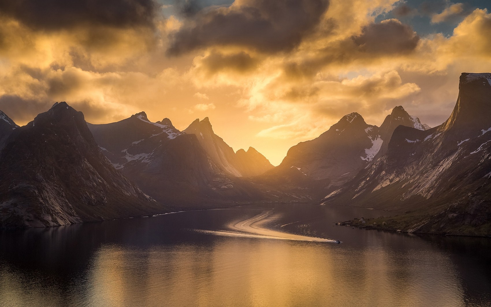 General 1700x1063 nature landscape mountains sky fjord sea Norway sunset clouds island snowy peak nordic landscapes