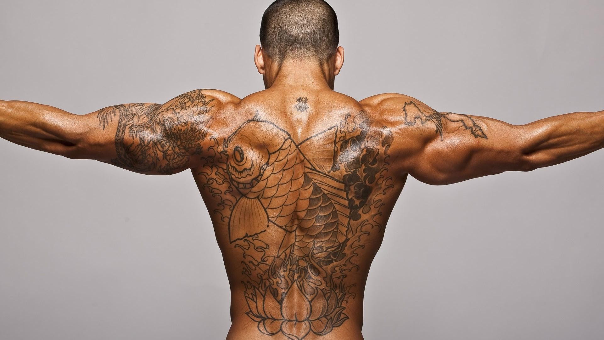 People 1920x1080 muscles tattoo men inked men studio back short hair men indoors