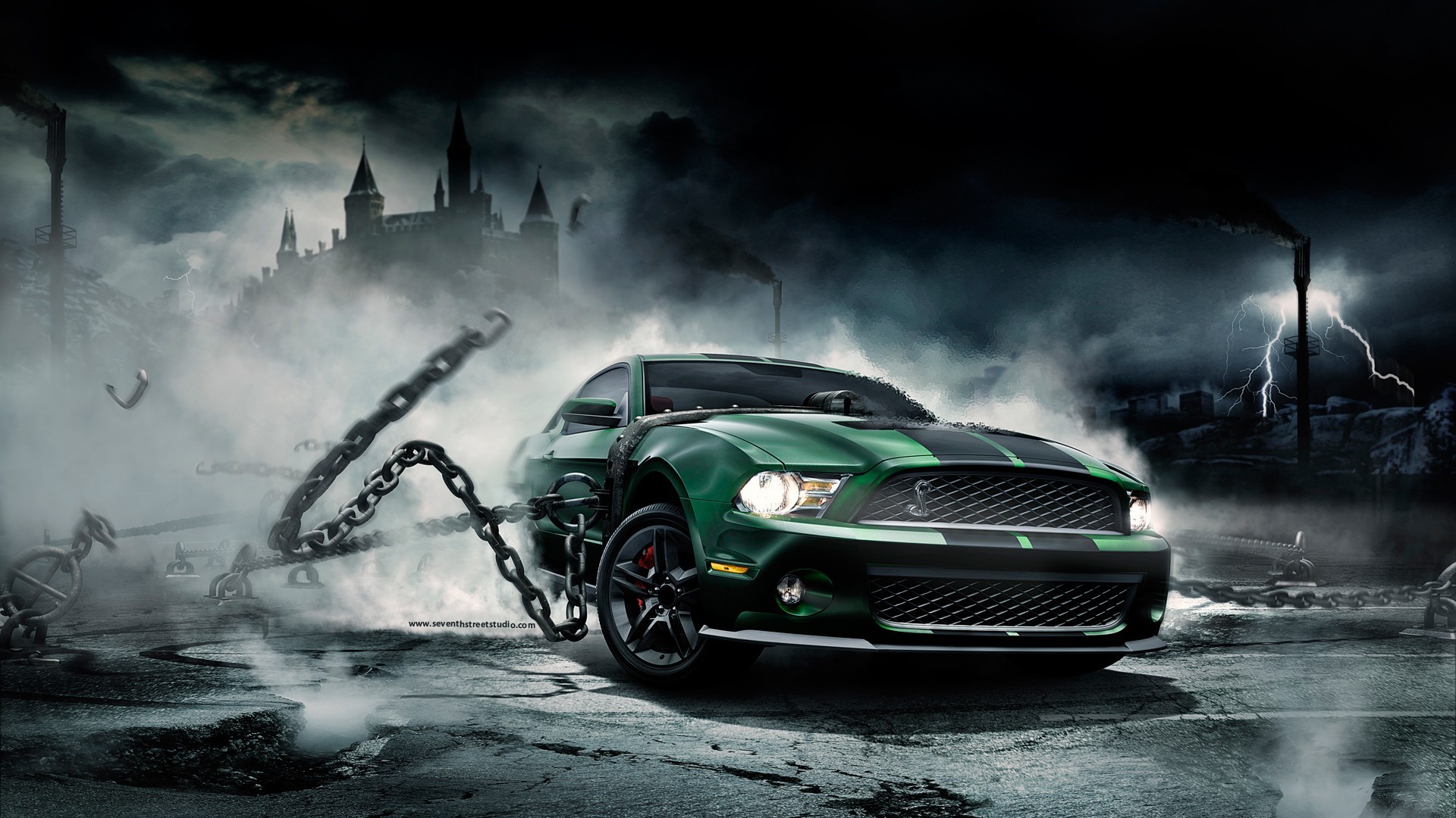 General 1920x1080 Ford Mustang muscle cars green cars car digital art Ford vehicle Ford Mustang S-197 II