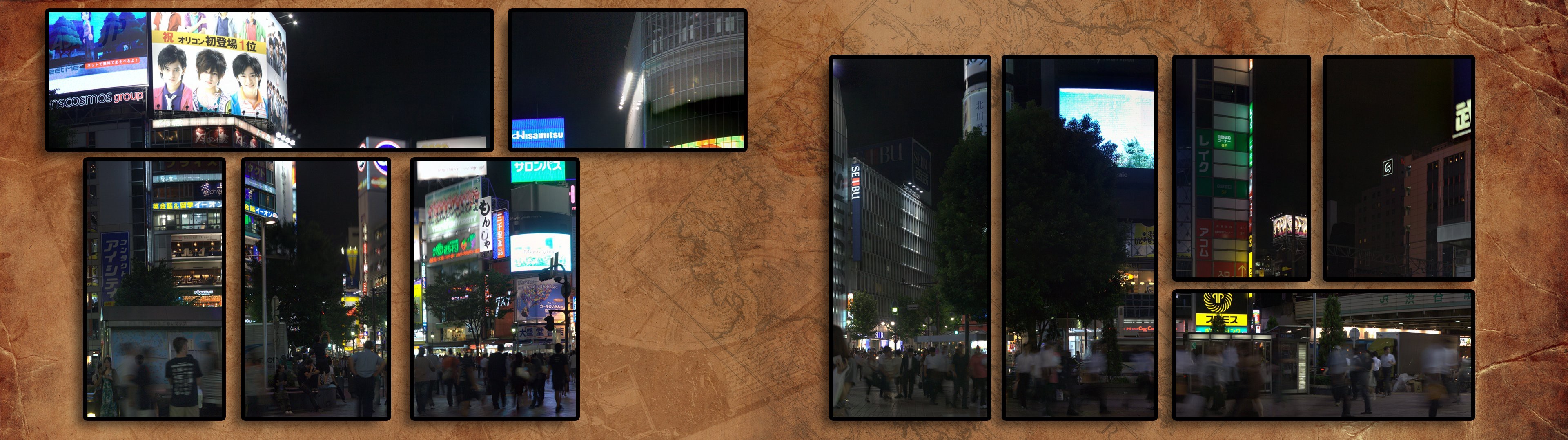 General 3840x1080 Japan collage night cityscape
