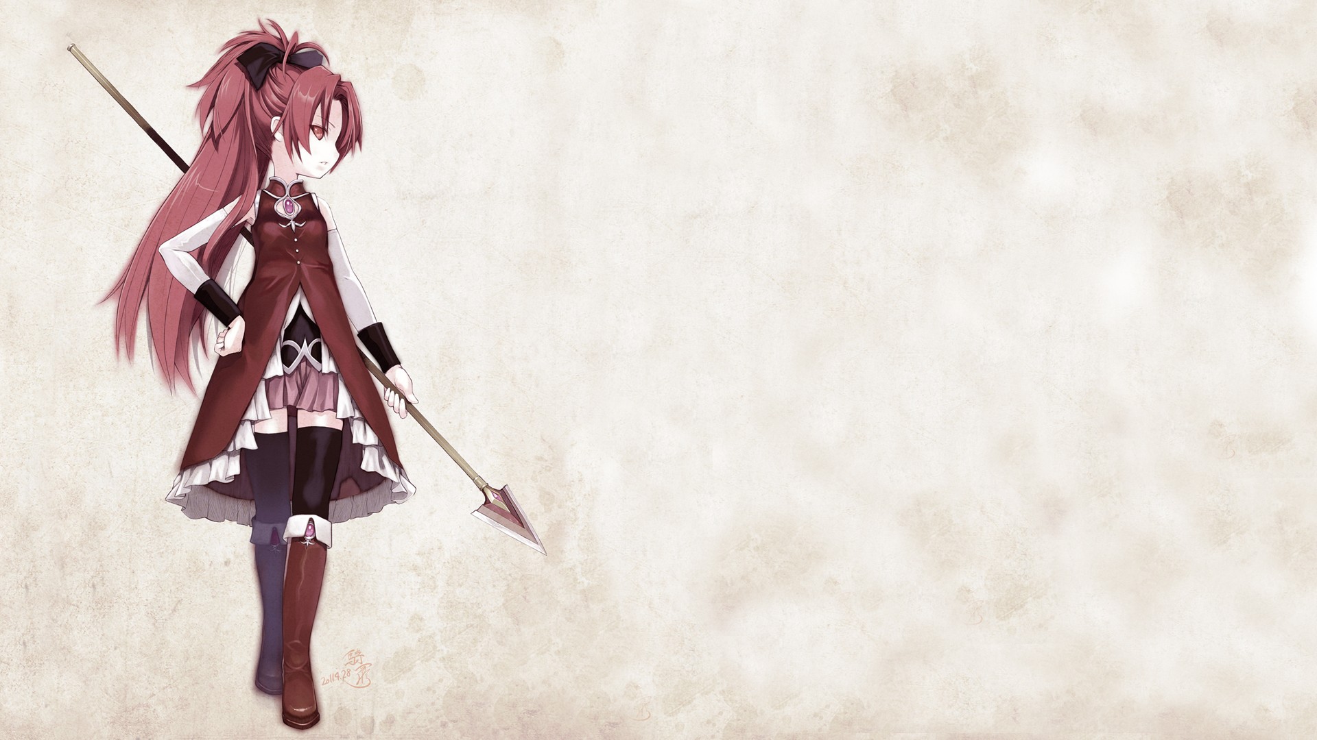 Anime 1920x1080 anime white background spear ponytail red clothing redhead red eyes simple background standing