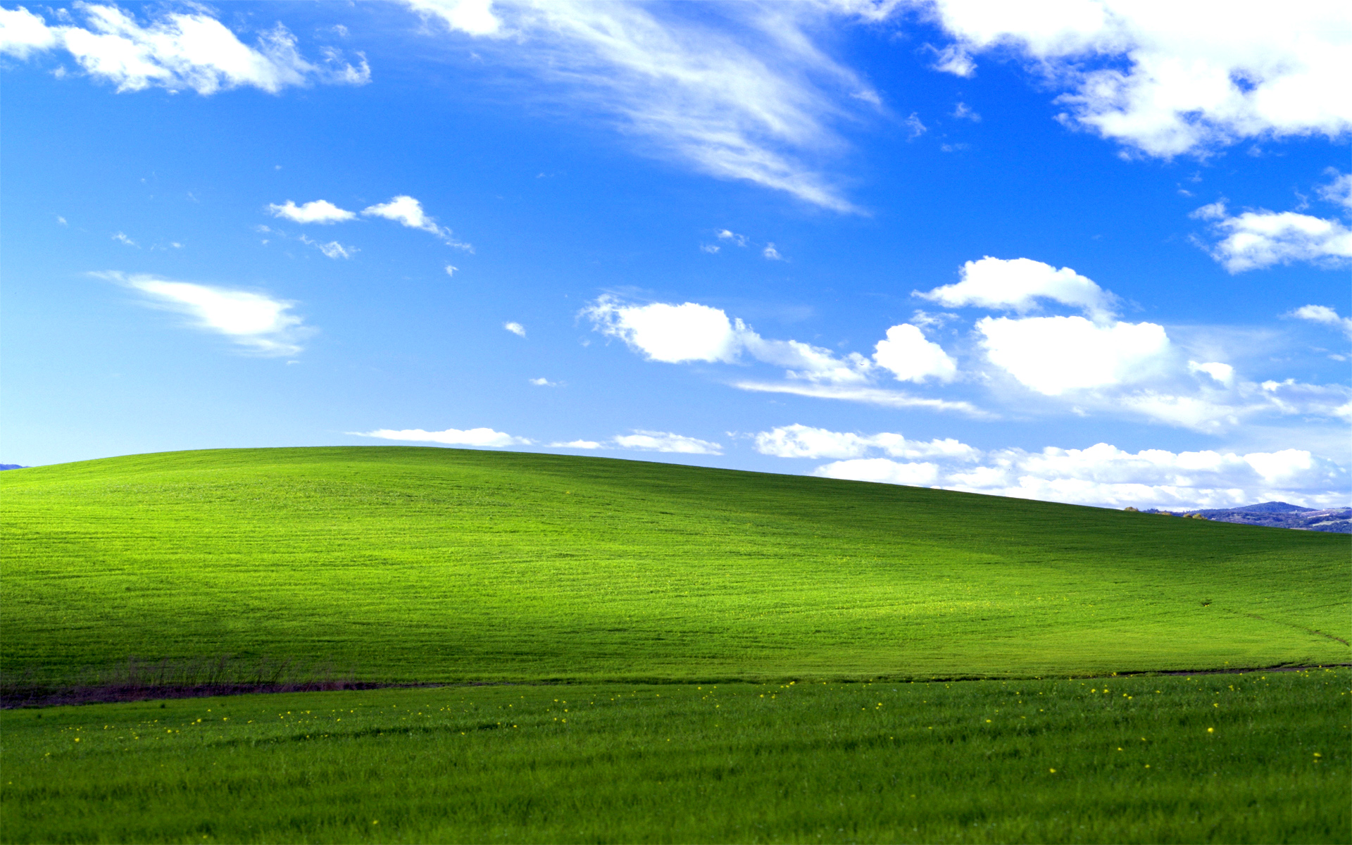 General 1920x1200 Windows XP Microsoft Windows green blue sky nature landscape hills grass field clouds bliss