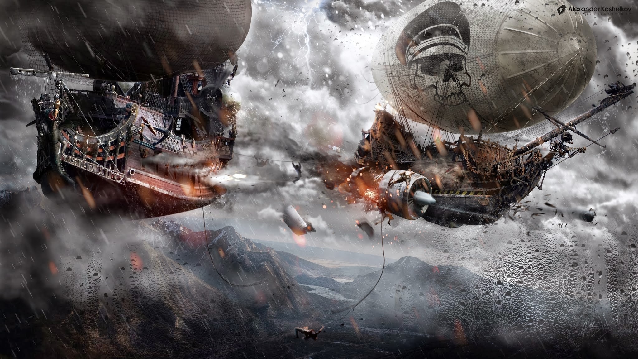 General 2048x1152 digital art fantasy art steampunk airships vehicle