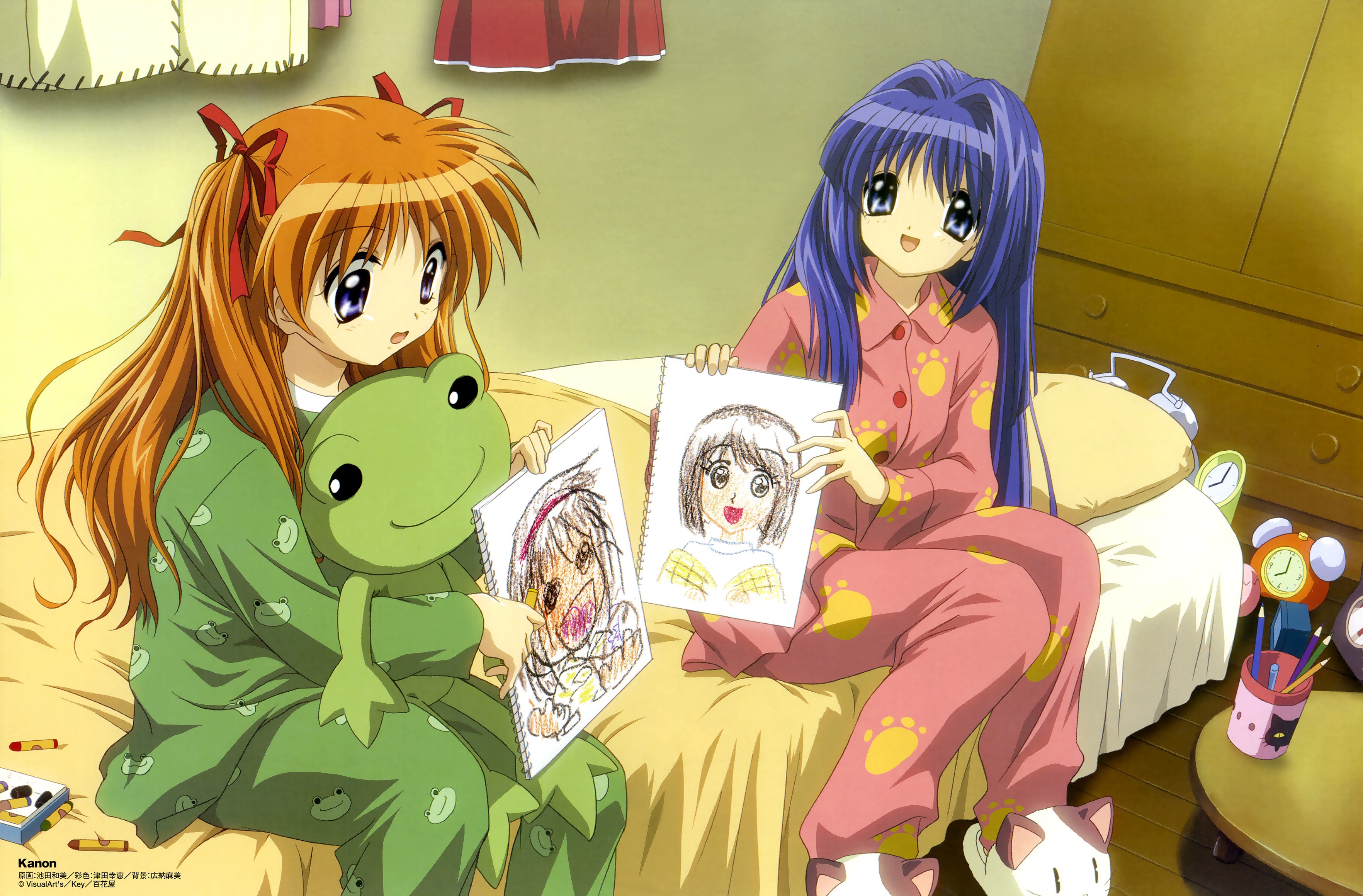 Anime 3528x2320 anime girls anime Kanon two women purple hair brunette women indoors