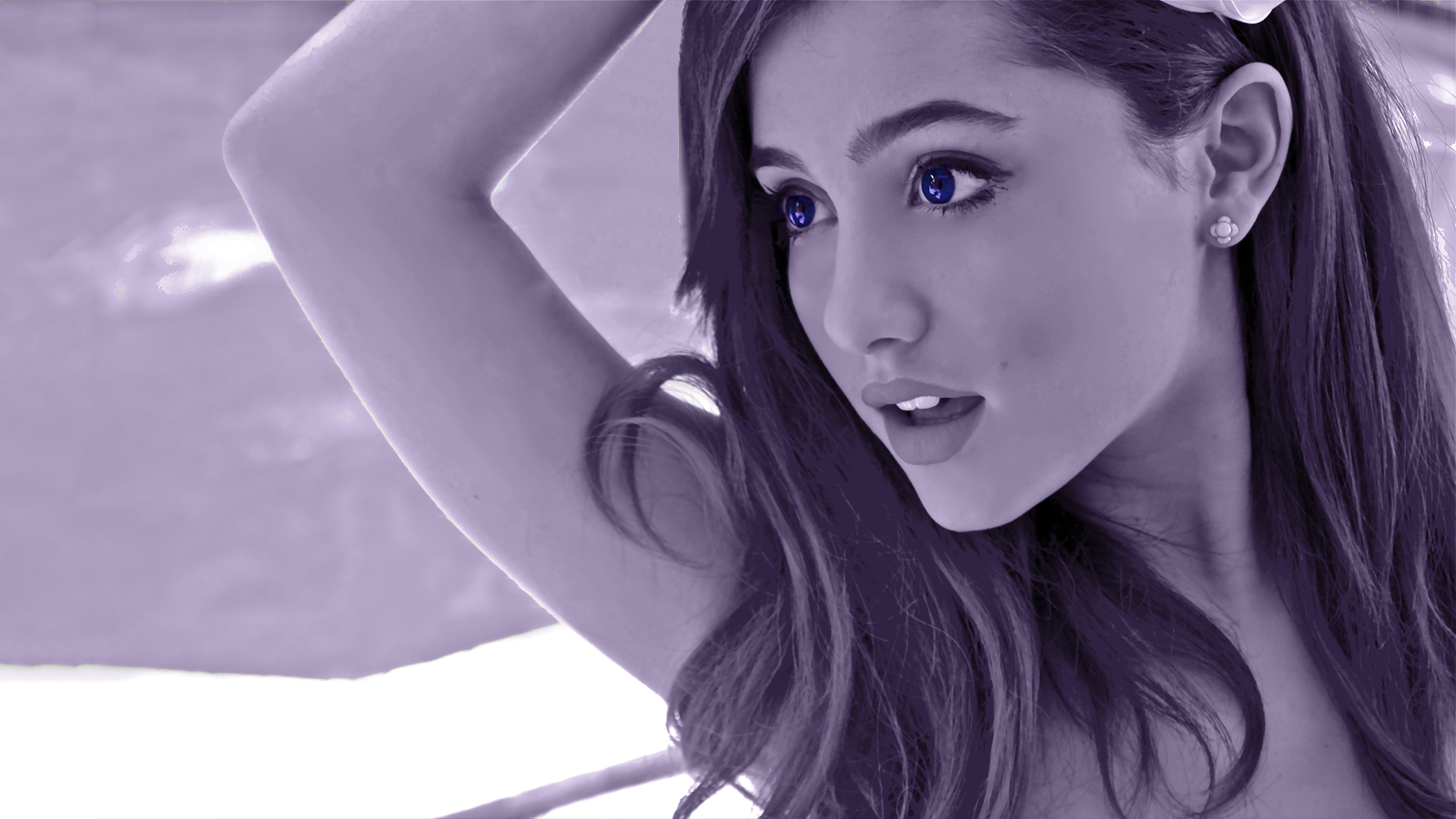 People 1600x900 Ariana Grande face arms up women model photo manipulation long hair profile