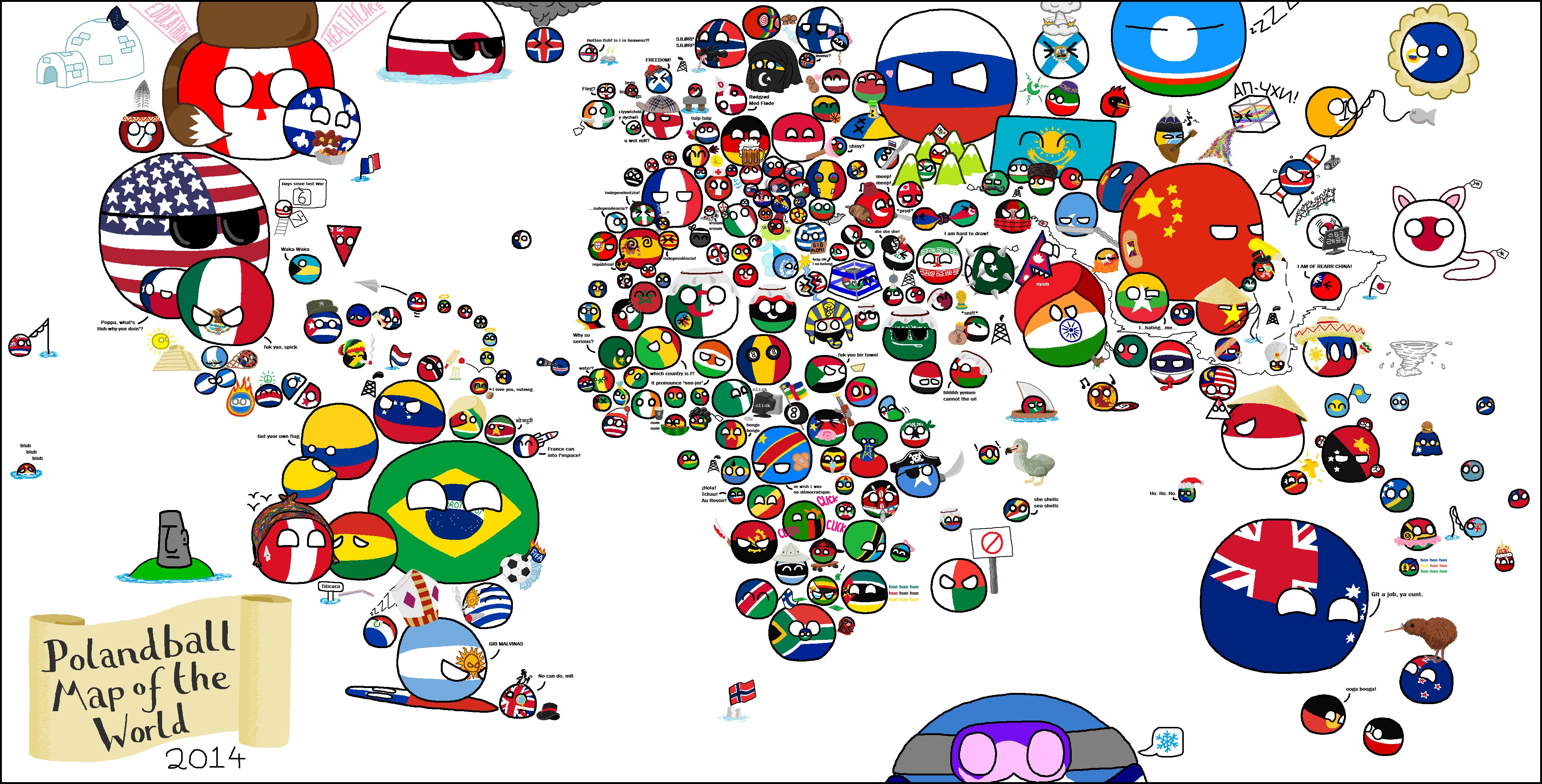 General 4128x2100 colorful 2014 (Year) artwork polandball countryballs map world map China