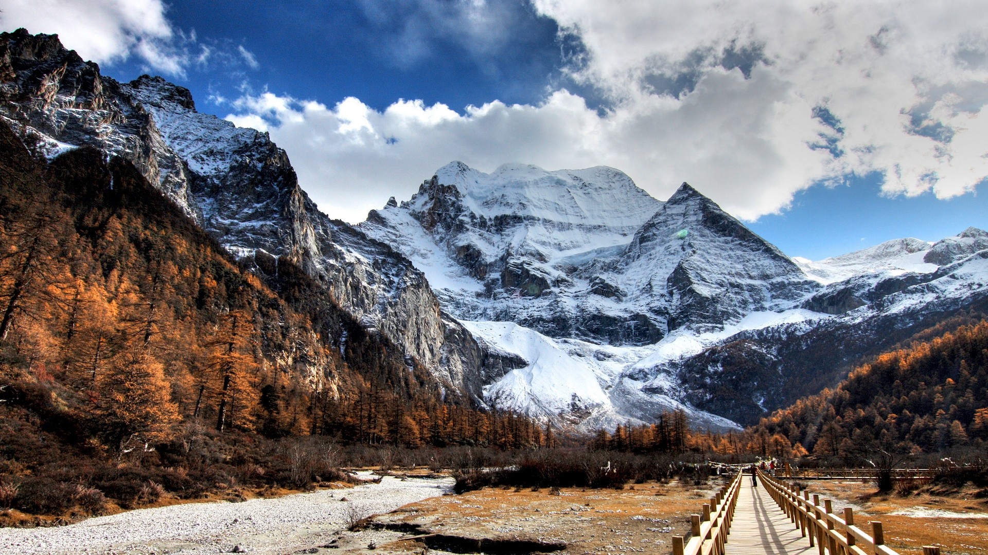 General 1920x1080 nature HDR landscape China mountains sky clouds snowy peak Asia