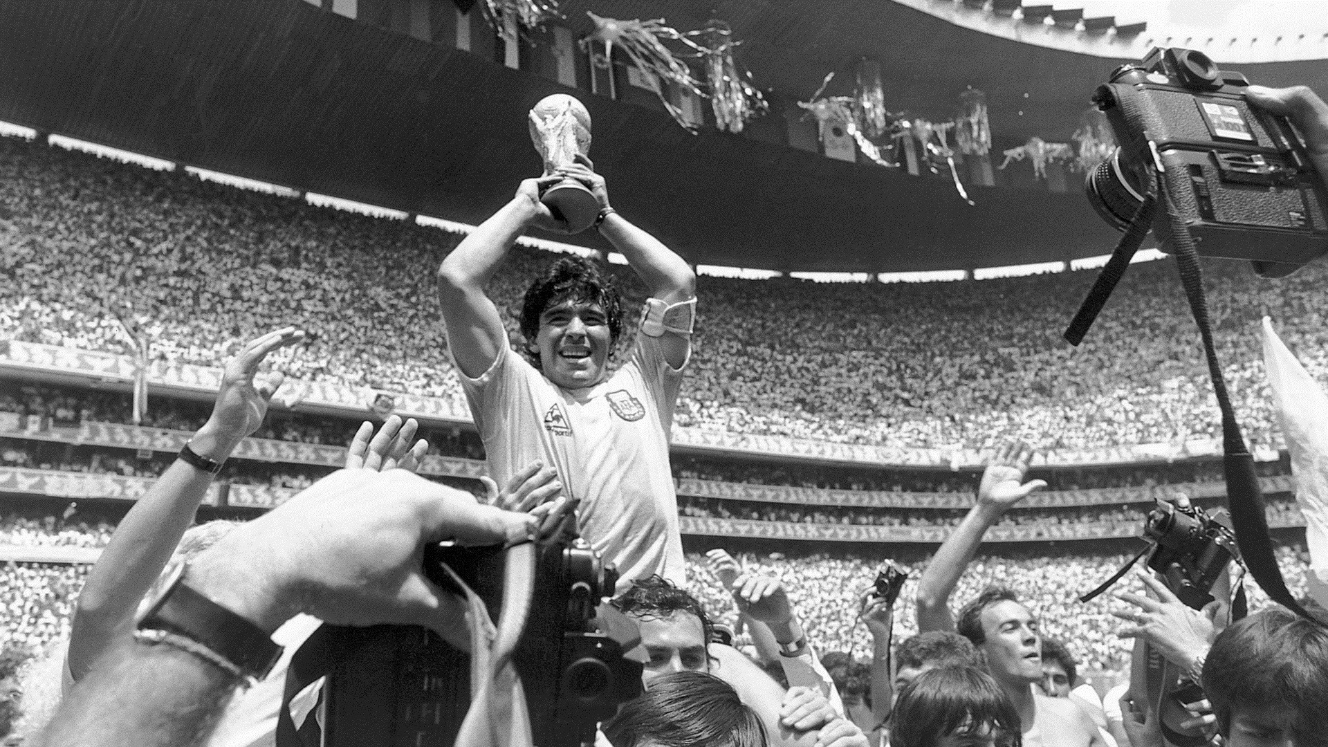People 1920x1080 Argentina soccer footballers monochrome winner sport Diego Maradona stadium men