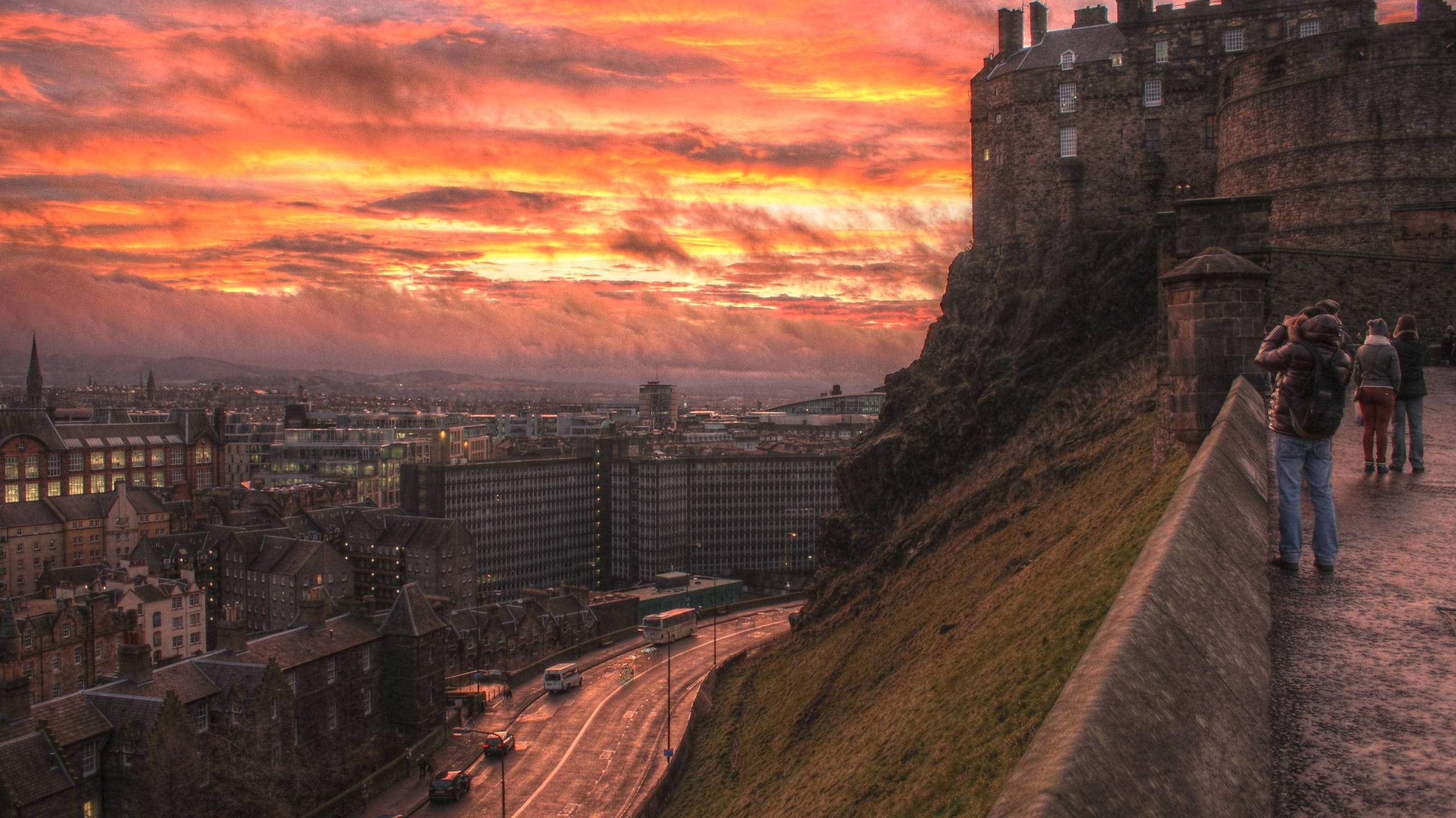 General 2560x1440 sky city sunset Edinburgh Scotland building architecture HDR UK castle cityscape