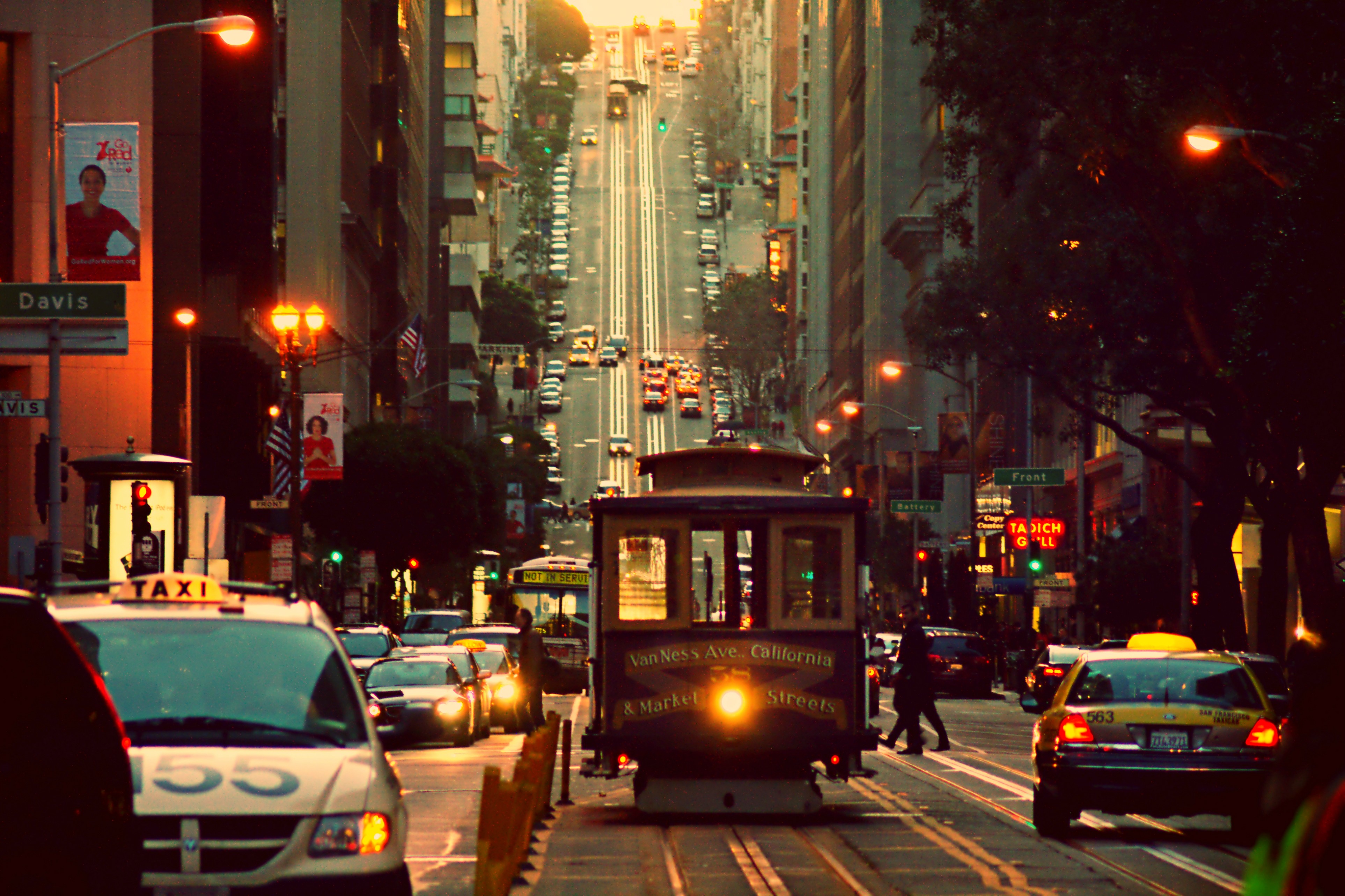 General 3852x2566 cityscape tram street San Francisco USA urban city traffic taxi