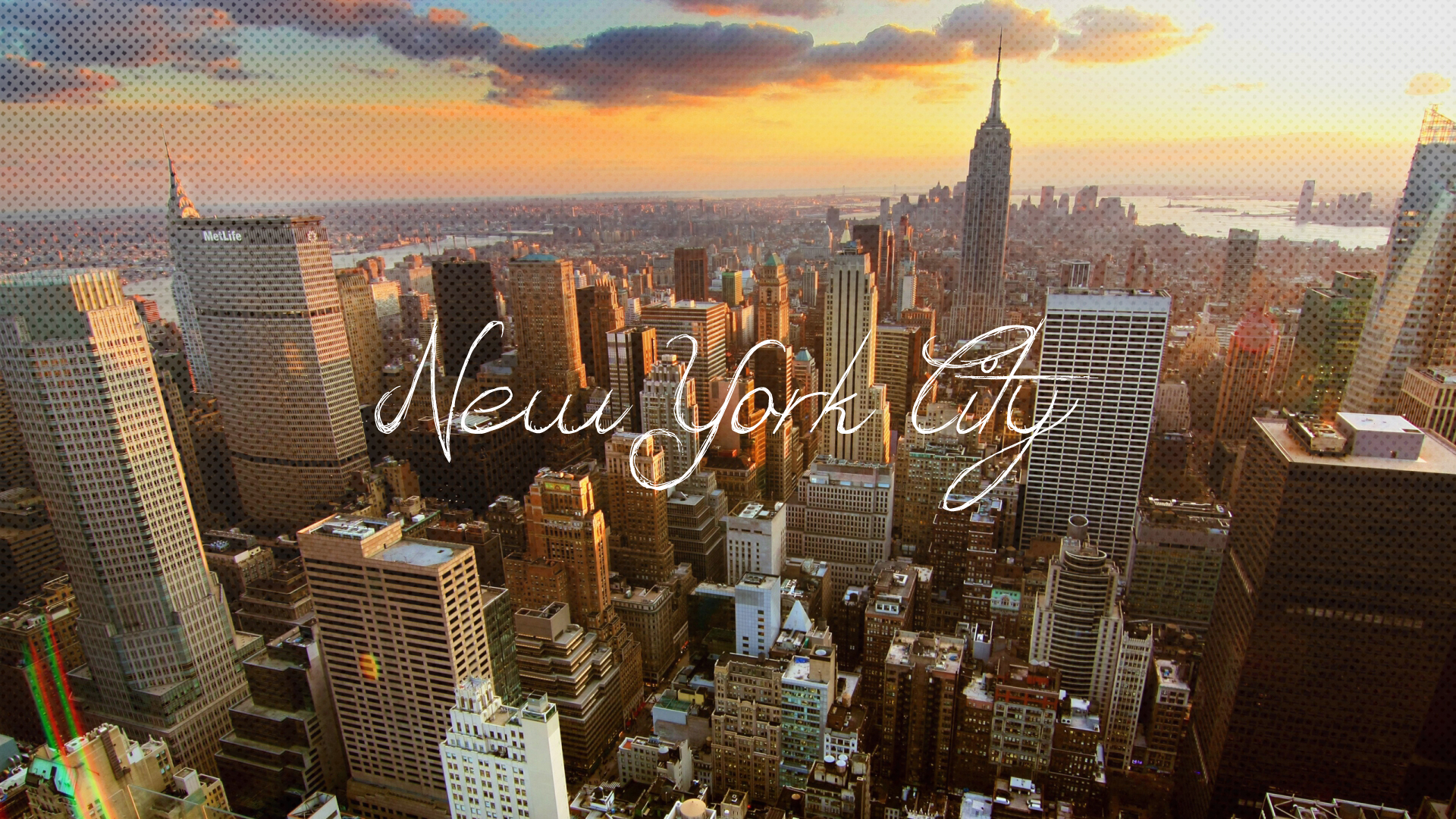 General 1920x1080 New York City cityscape USA typography orange sky