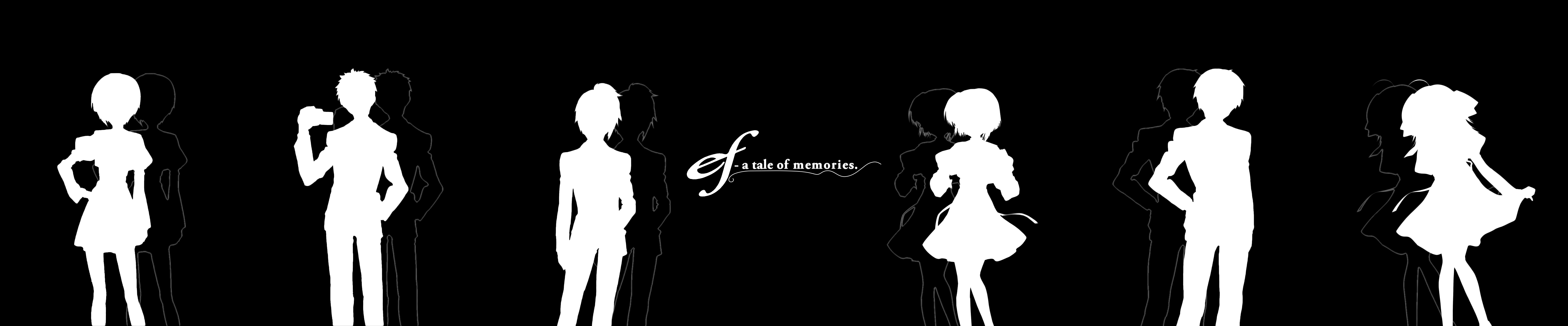 Anime 5760x1200 anime ef: A Tale of Memories Shindou Chihiro Miyamura Miyako  Hiro Hirono silhouette simple background anime girls anime boys black background