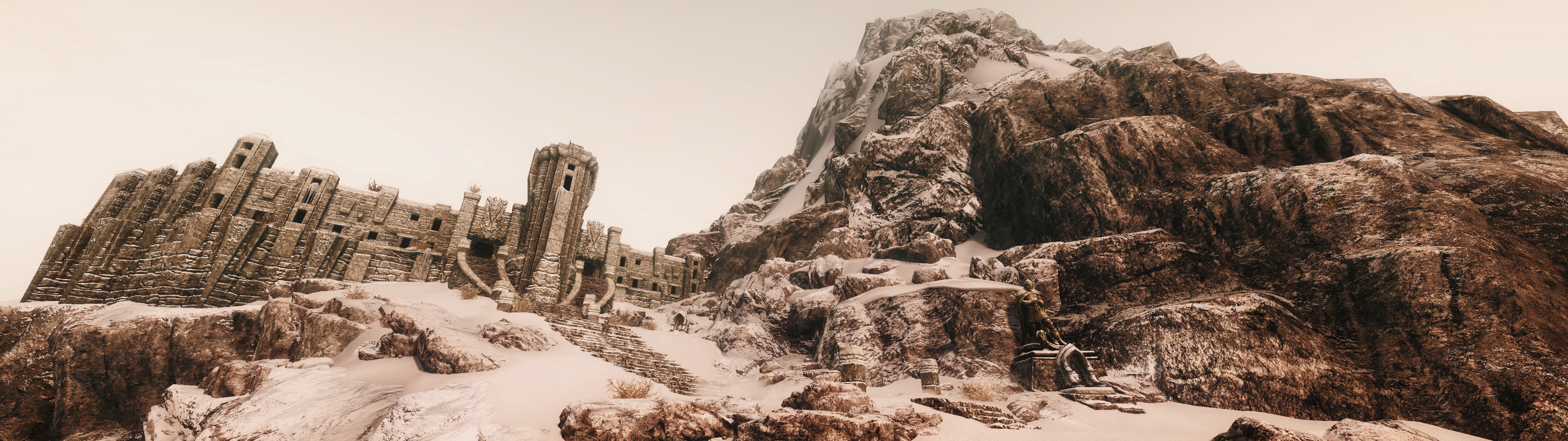 General 3840x1080 The Elder Scrolls V: Skyrim multiple display landscape snow mountains RPG video games PC gaming screen shot