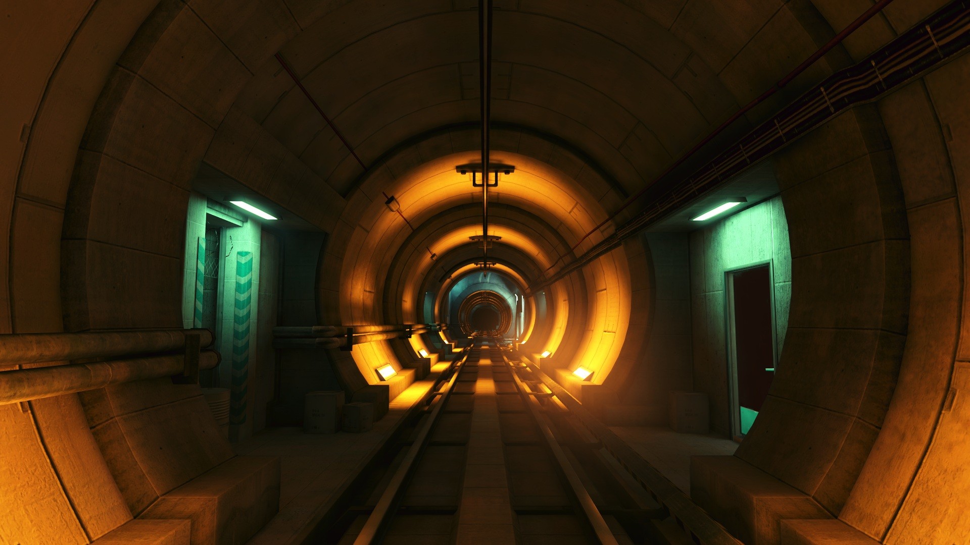 General 1920x1080 Mirror's Edge screen shot video games tunnel underground railway orange pipes PC gaming