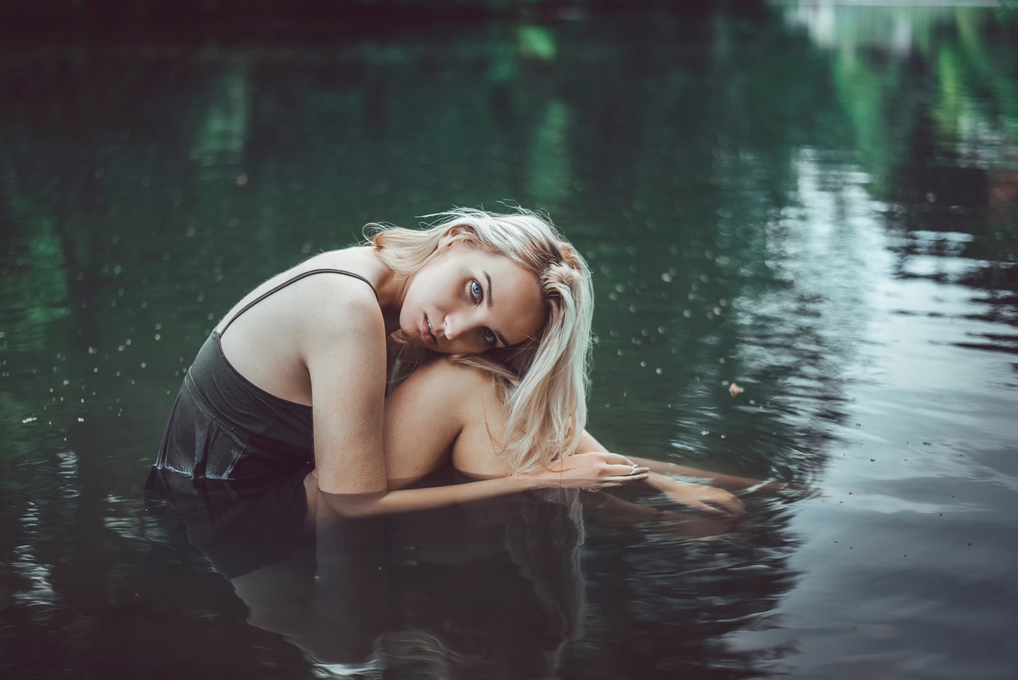 People 2048x1367 water women outdoors model wet blonde women nature in water looking at viewer reflection