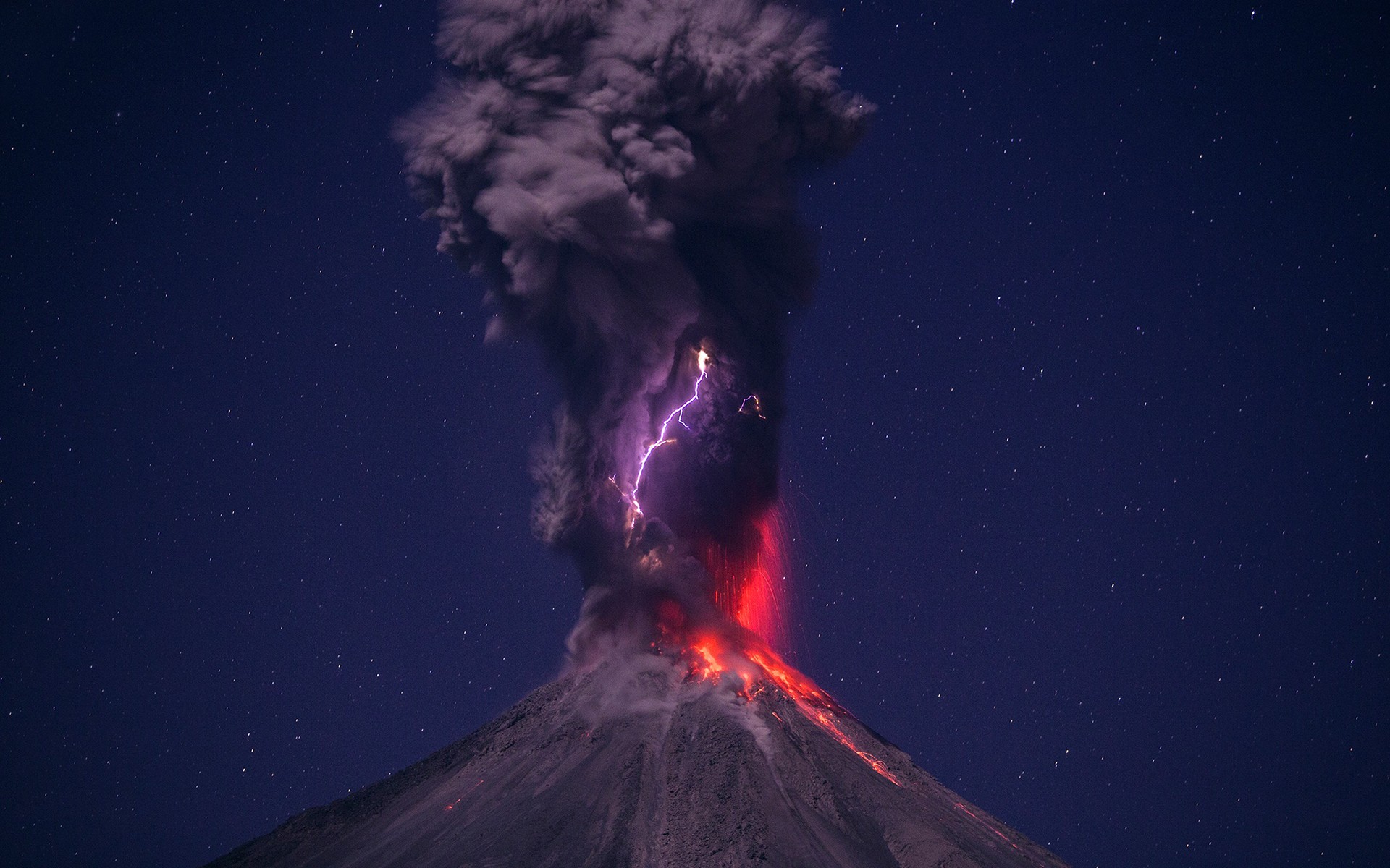General 1920x1200 volcano landscape clouds lightning sky nature stars volcanic eruption low light