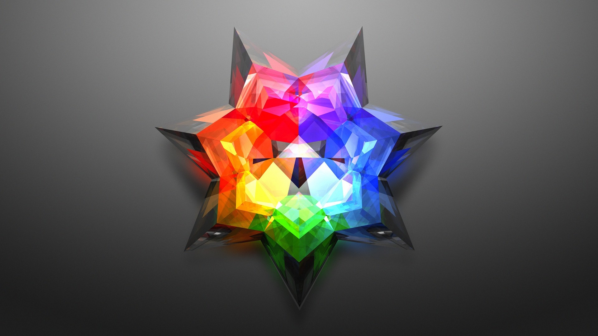 General 1920x1080 digital art minimalism colorful abstract low poly geometry CGI gradient gray background glowing triangle stars