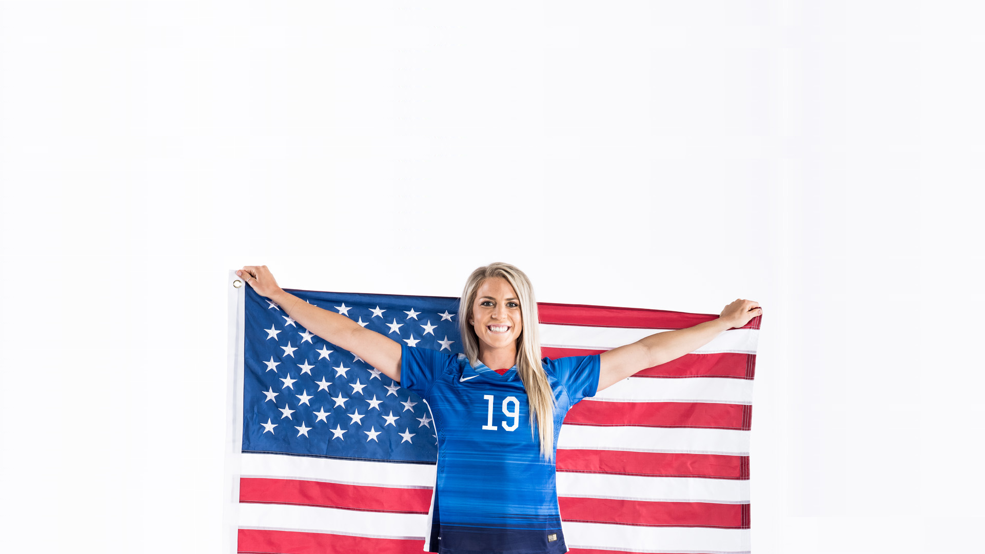 People 1920x1080 Julie Johnston American flag women USA model smiling looking at viewer numbers fake smile simple background white background flag