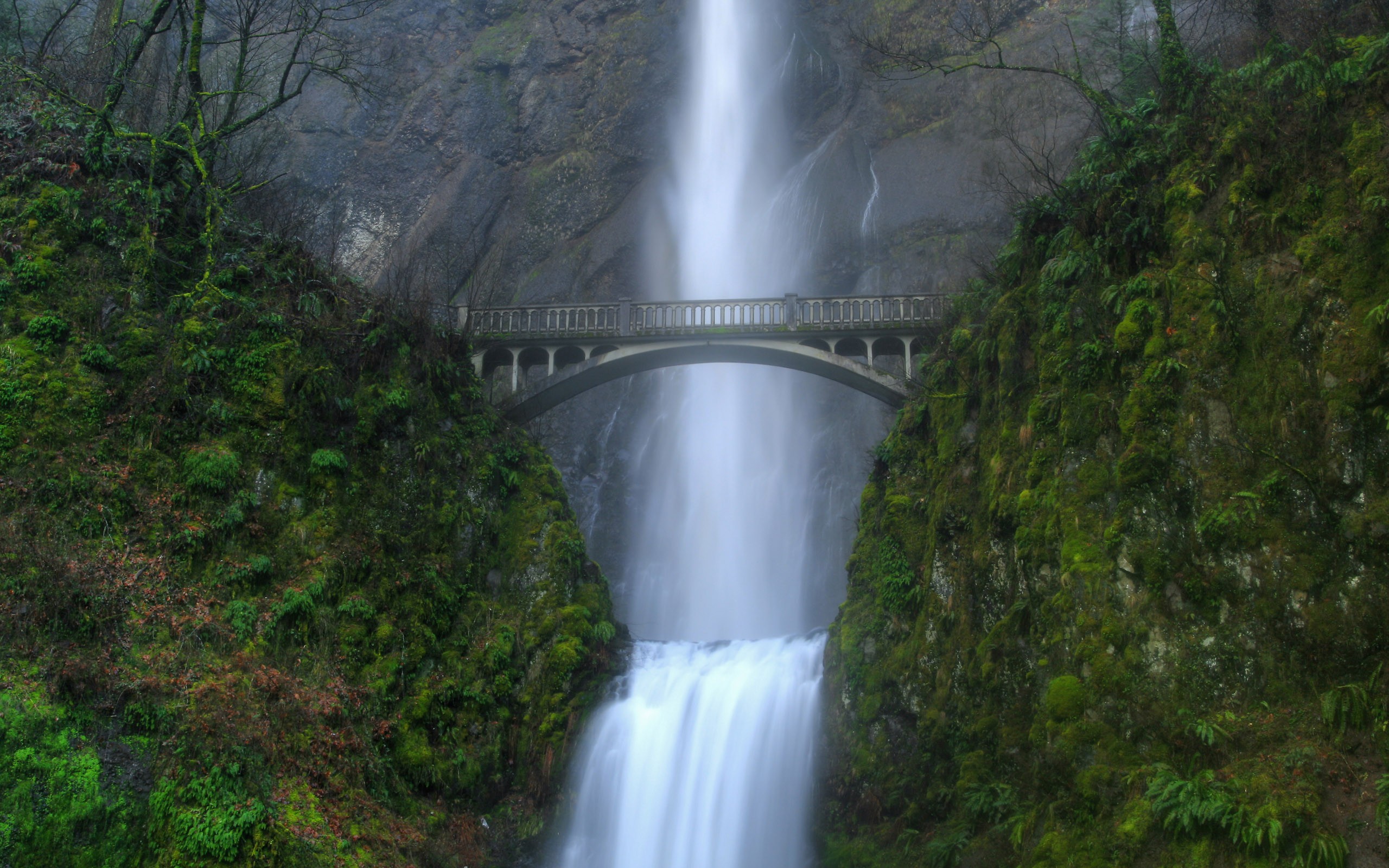 General 2560x1600 waterfall bridge Multnomah Falls landscape Oregon cliff USA