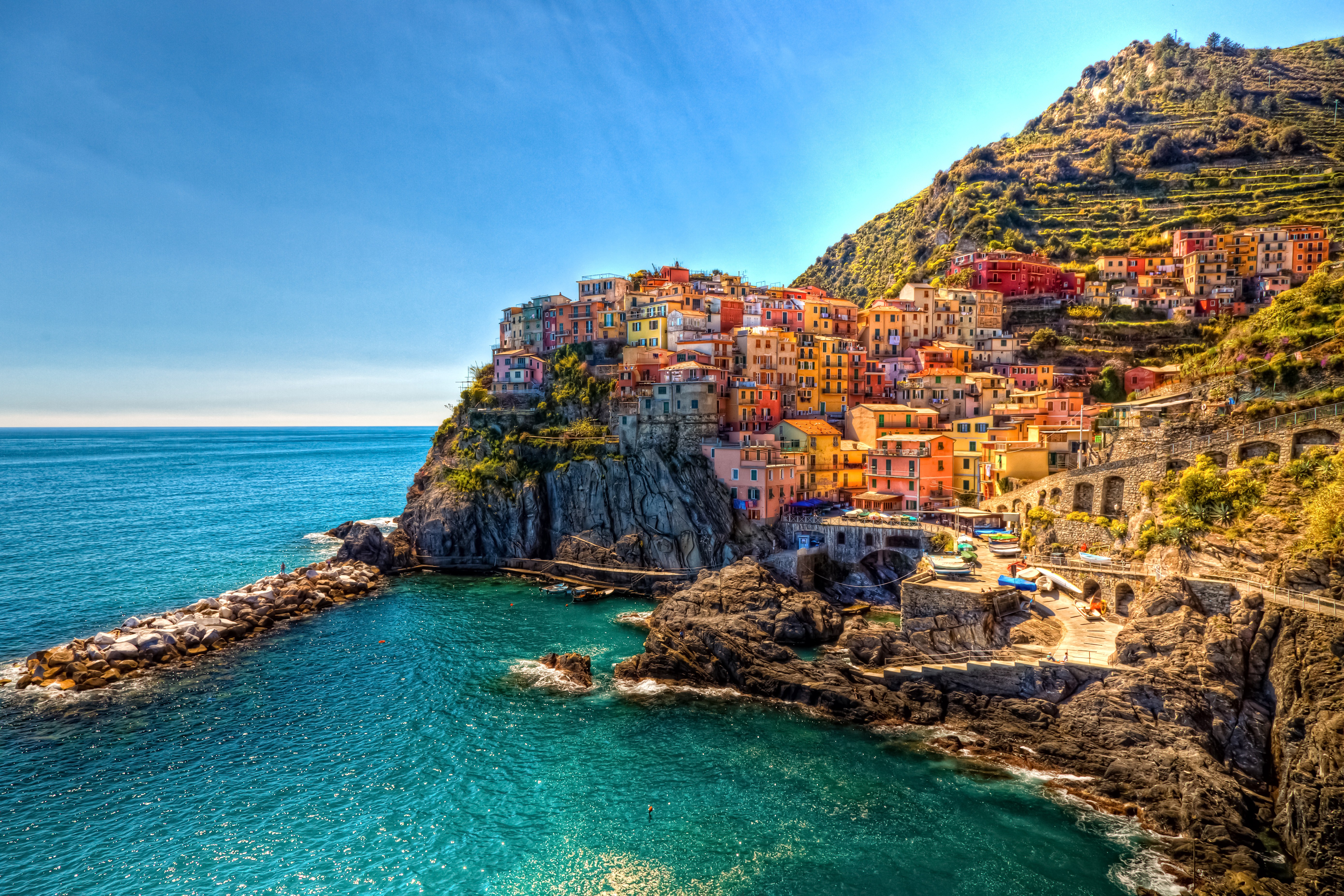 General 5561x3707 Italy Cinque Terre Manarola town sea building Liguria colorful outdoors