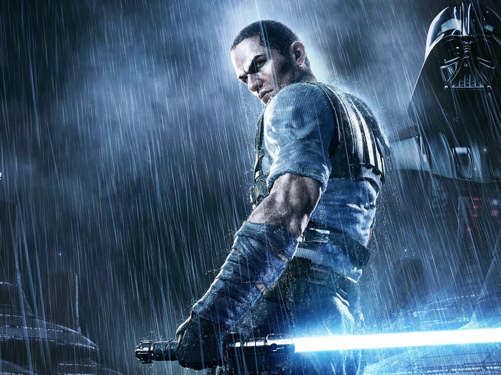 General 1600x1200 Star Wars: The Force Unleashed lightsaber Darth Vader video game characters Star Wars science fiction video games rain video game men