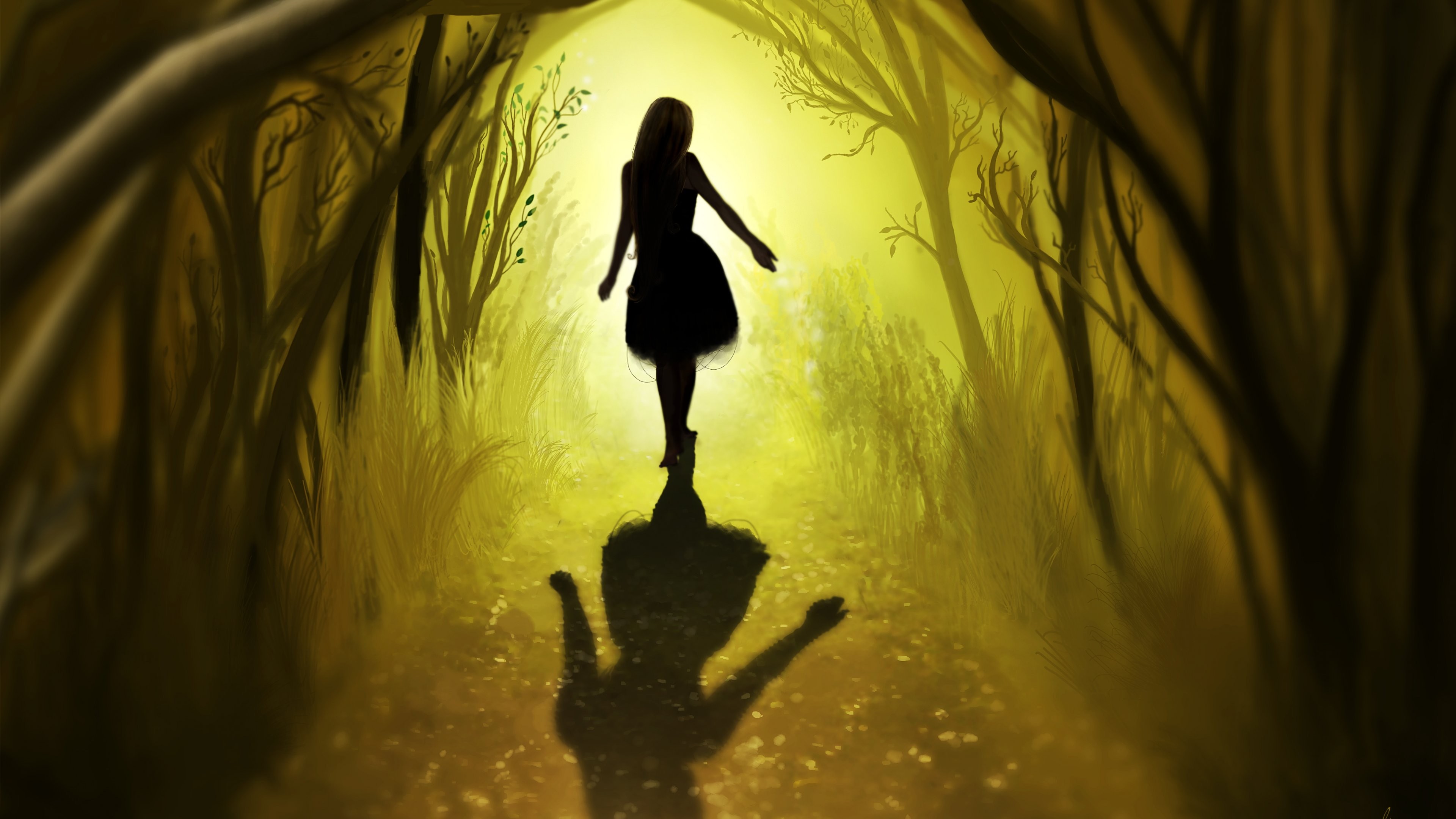 General 3840x2160 fantasy art fantasy girl silhouette artwork women shadow dark trees standing forest women outdoors digital art