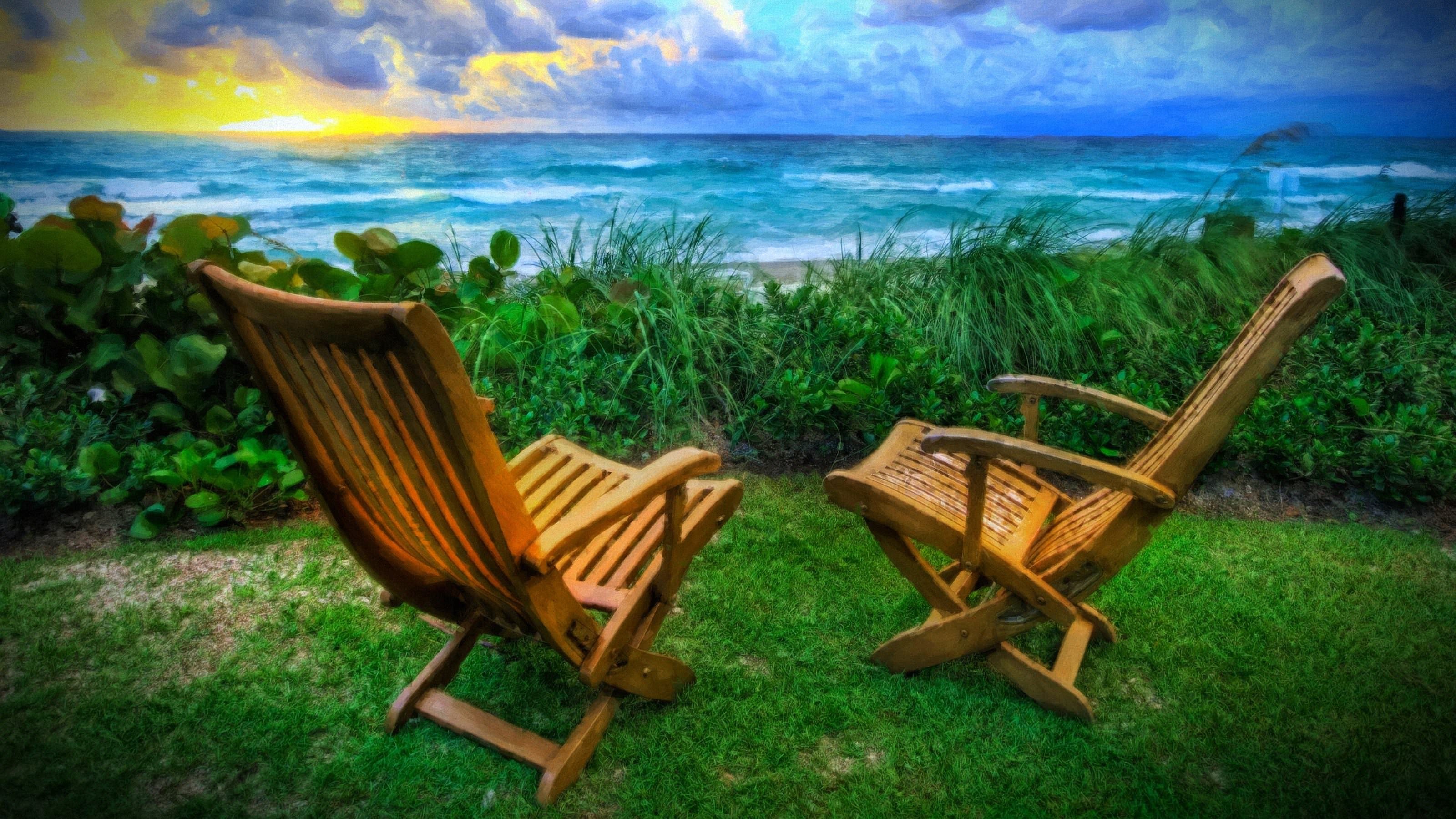 General 3200x1800 sea HDR beach chair sunset