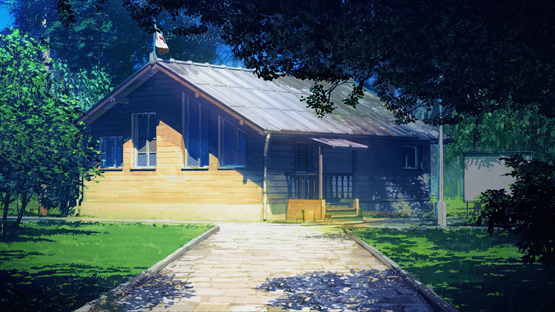 Anime 1920x1080 cottage trees sunlight path ArseniXC