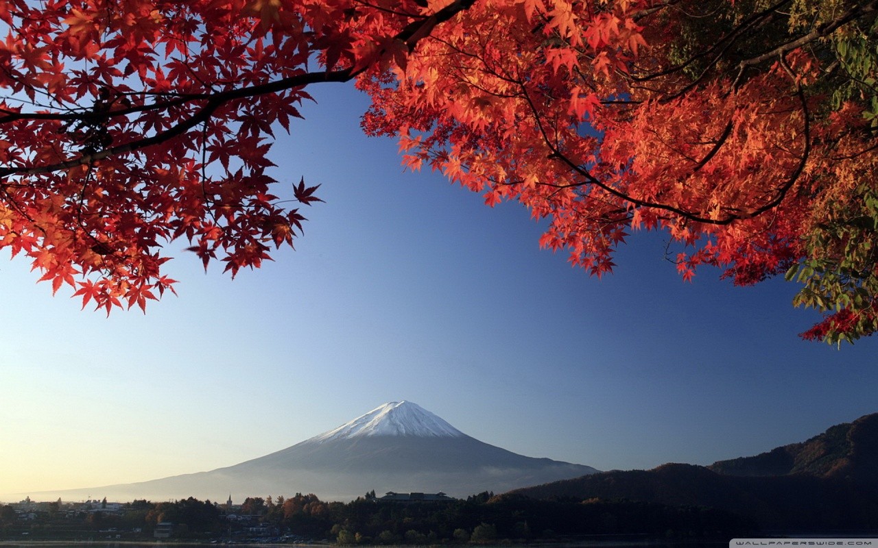 General 1280x800 fall Japan trees mountains sky Mount Fuji Asia volcano nature