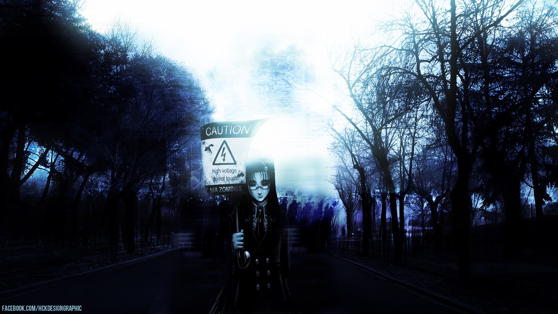 General 1920x1080 zombies high voltage caution undead horror artwork sign women with glasses road trees