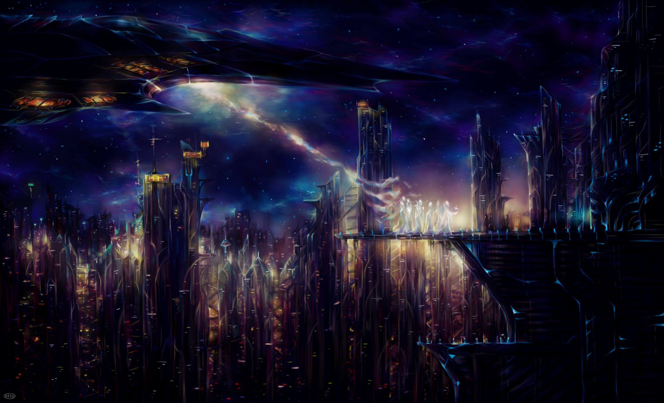 General 2322x1412 science fiction futuristic city artwork night sky cityscape digital art low light
