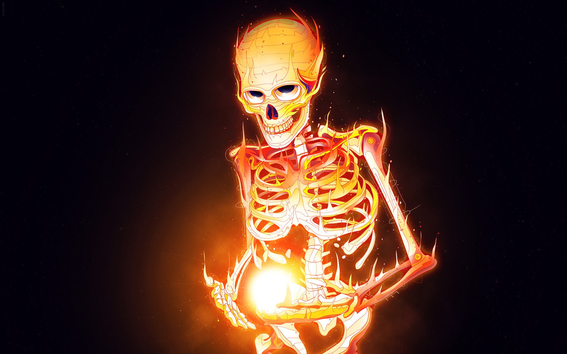 General 1920x1200 skeleton digital art Matei Apostolescu bones simple background skull fire artwork digital glowing