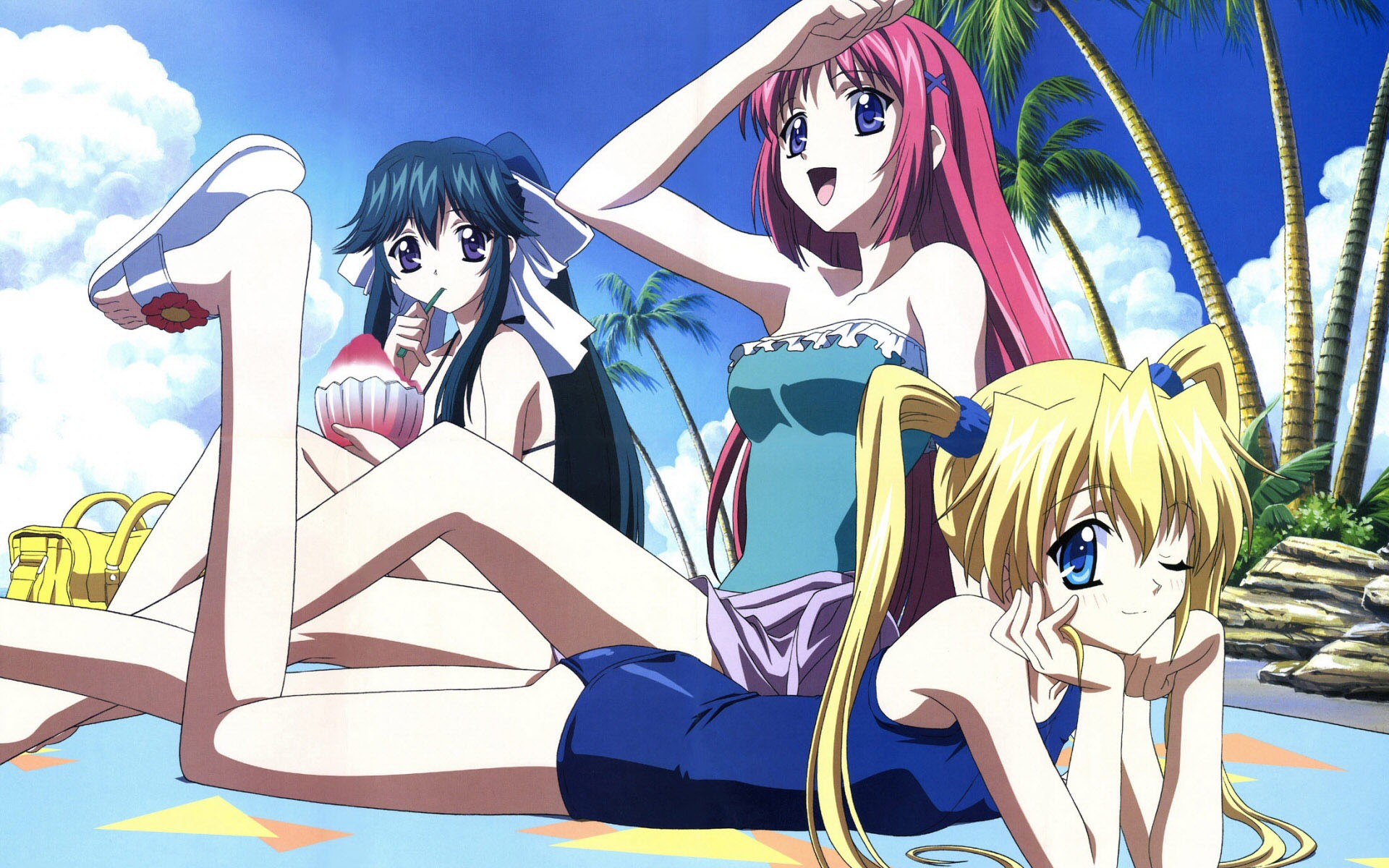 Anime 1920x1200 anime anime girls Da Capo swimwear blonde lying on front food