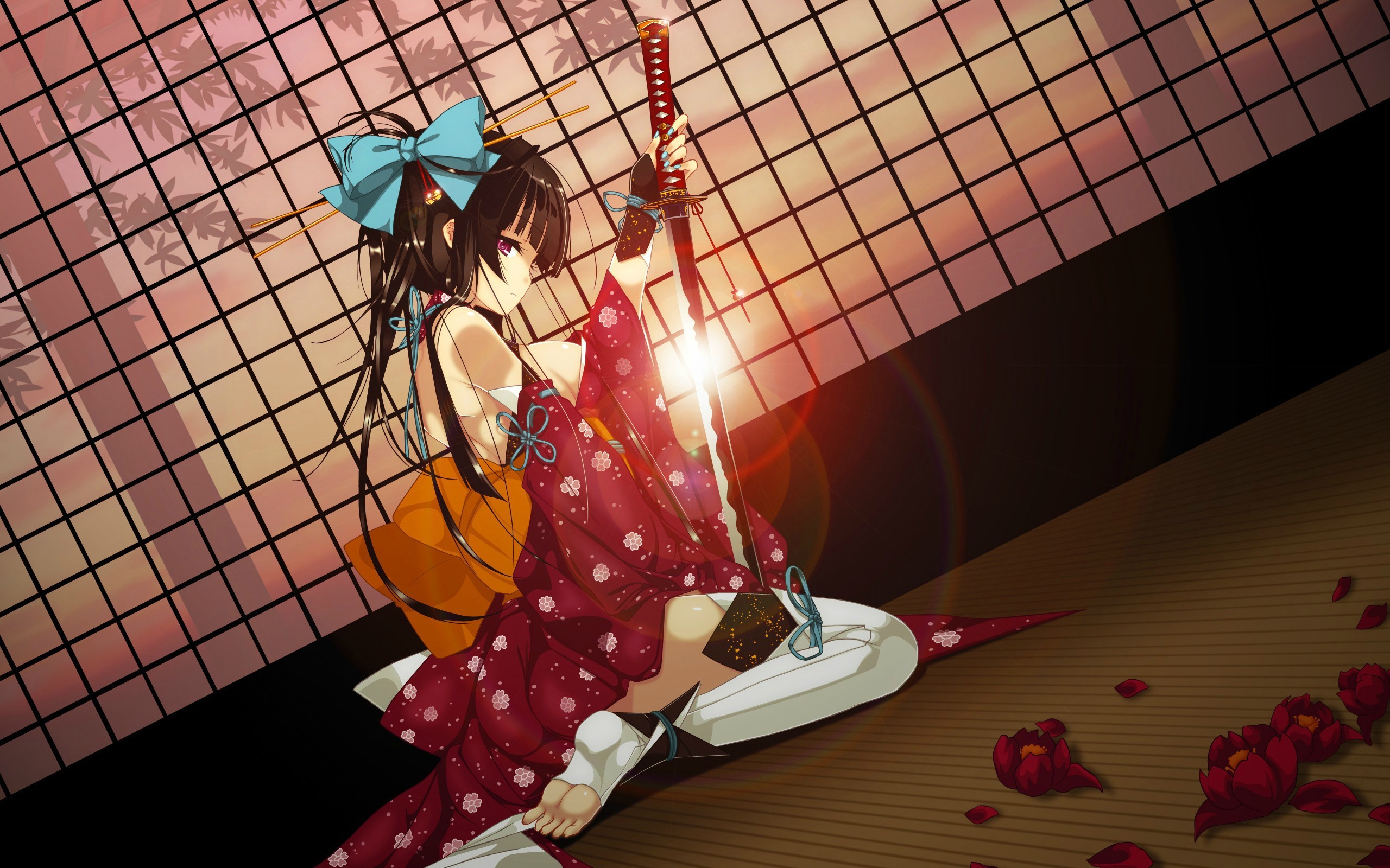 Anime 2560x1600 anime anime girls original characters katana sword kimono fantasy art fantasy girl brunette women with swords weapon