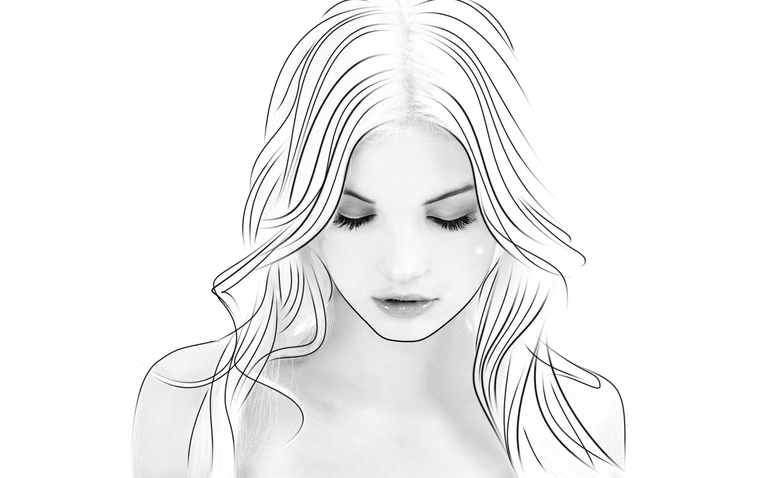 General 2560x1600 photo manipulation women face long hair portrait white background simple background artwork
