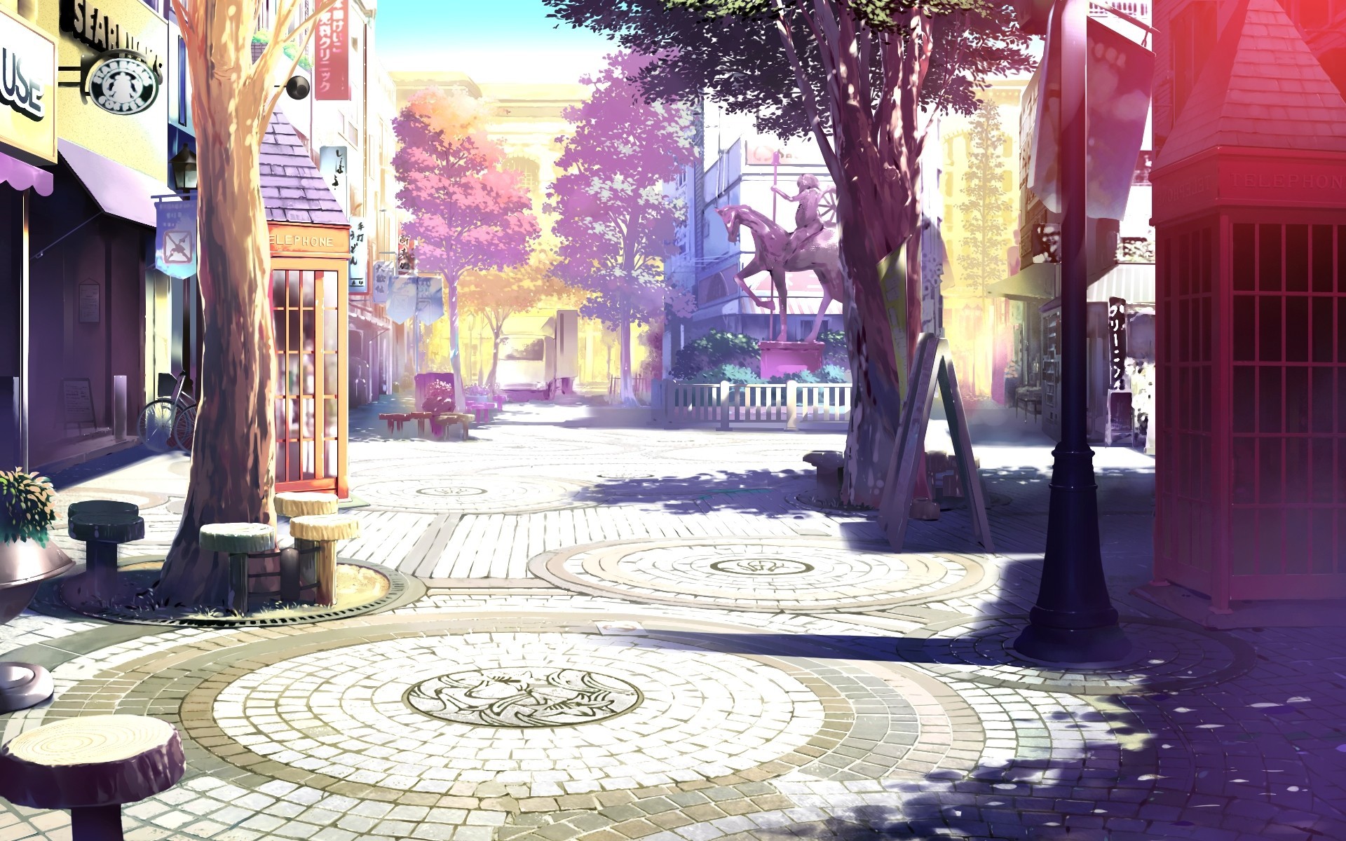 Anime 1920x1200 town square drawing anime urban town