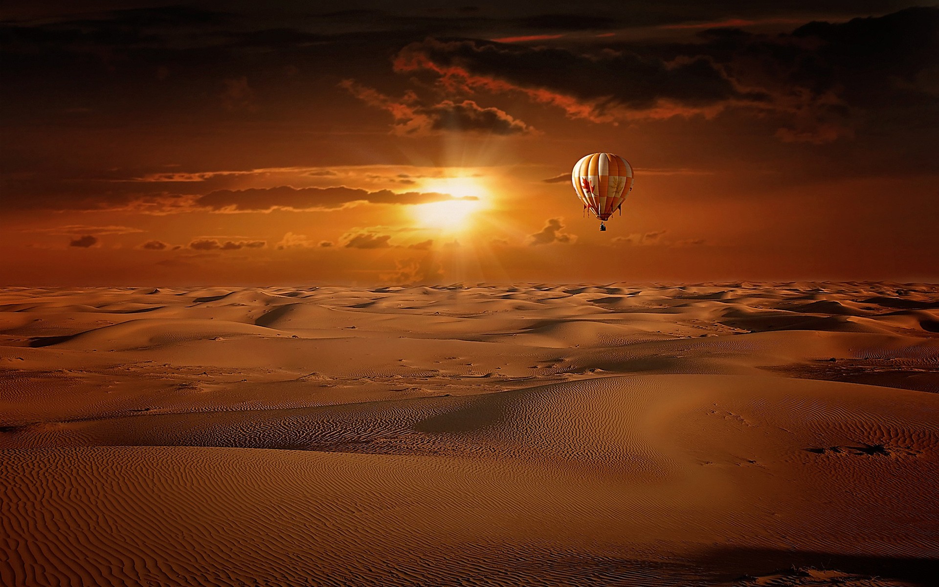 General 1920x1200 desert landscape hot air balloons dunes vehicle sky sunlight nature red sky