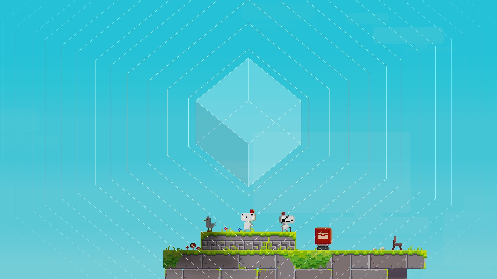 General 1920x1080 Fez  Gomez cube cyan cyan background video games 3D Blocks CGI PC gaming