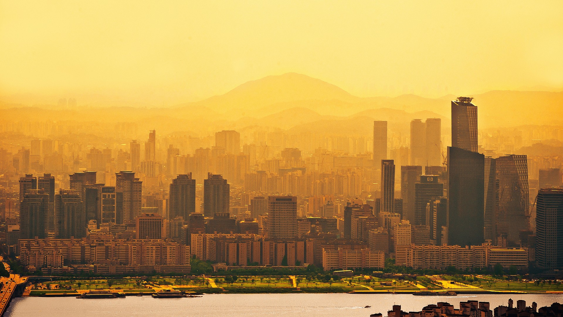General 1920x1080 city Seoul South Korea orange sky sky sunlight cityscape Asia