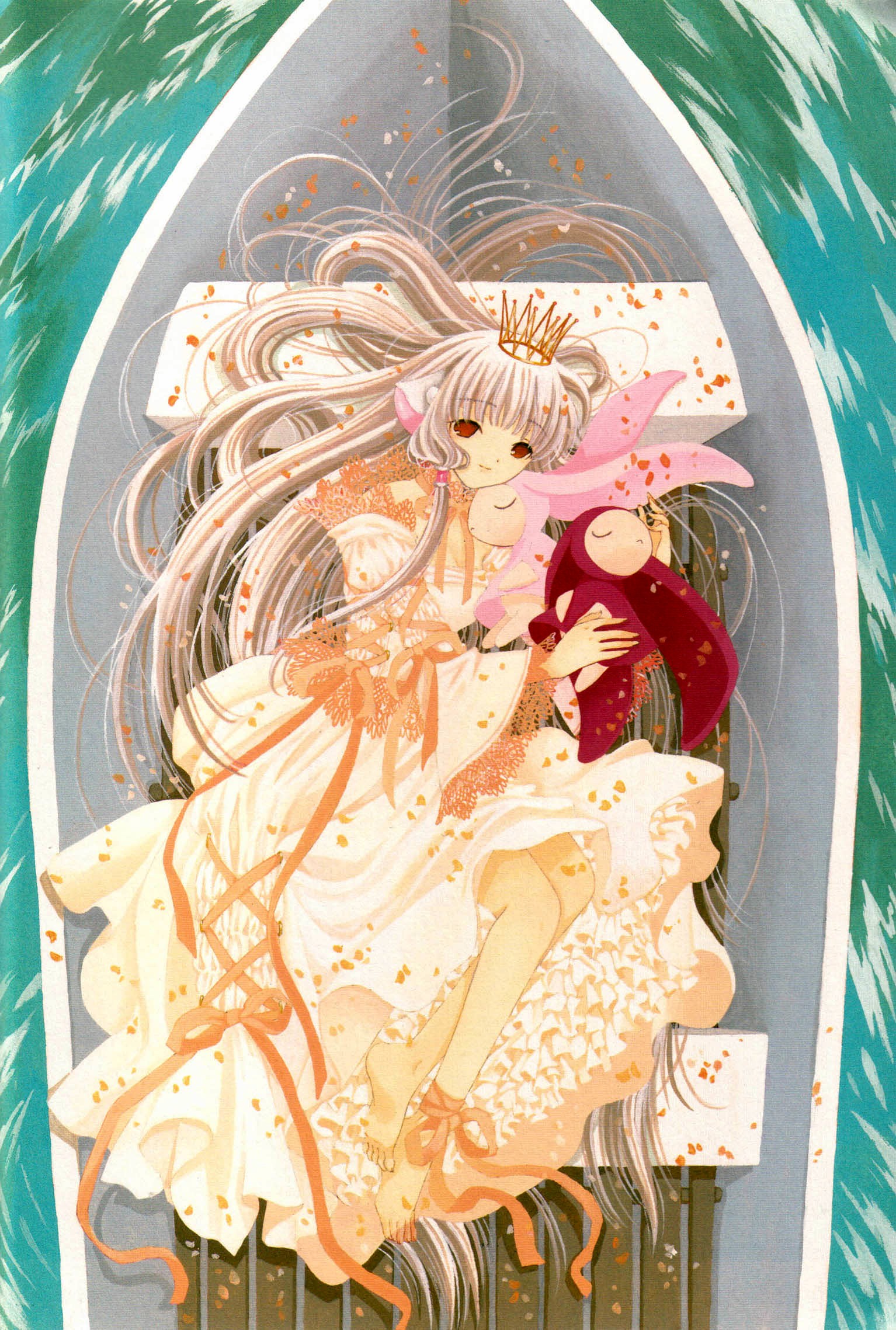 Anime 1534x2277 Chobits anime anime girls dress barefoot crown princess long hair red eyes