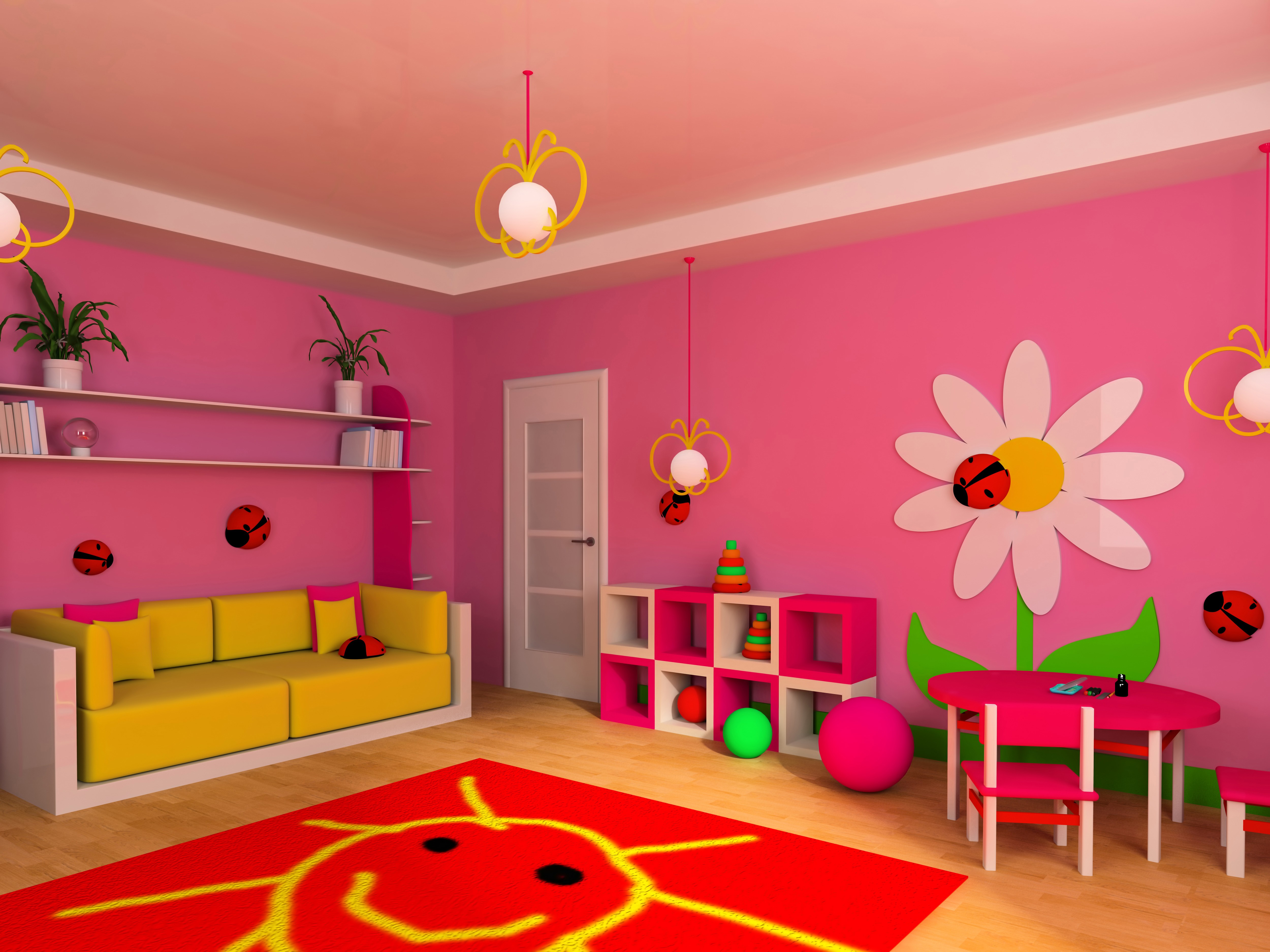 Желто розовый дизайн. Интерьер детской комнаты. Дизайн стен в детском саду. Цвет стен в детской. Интерьер стен в детском саду.